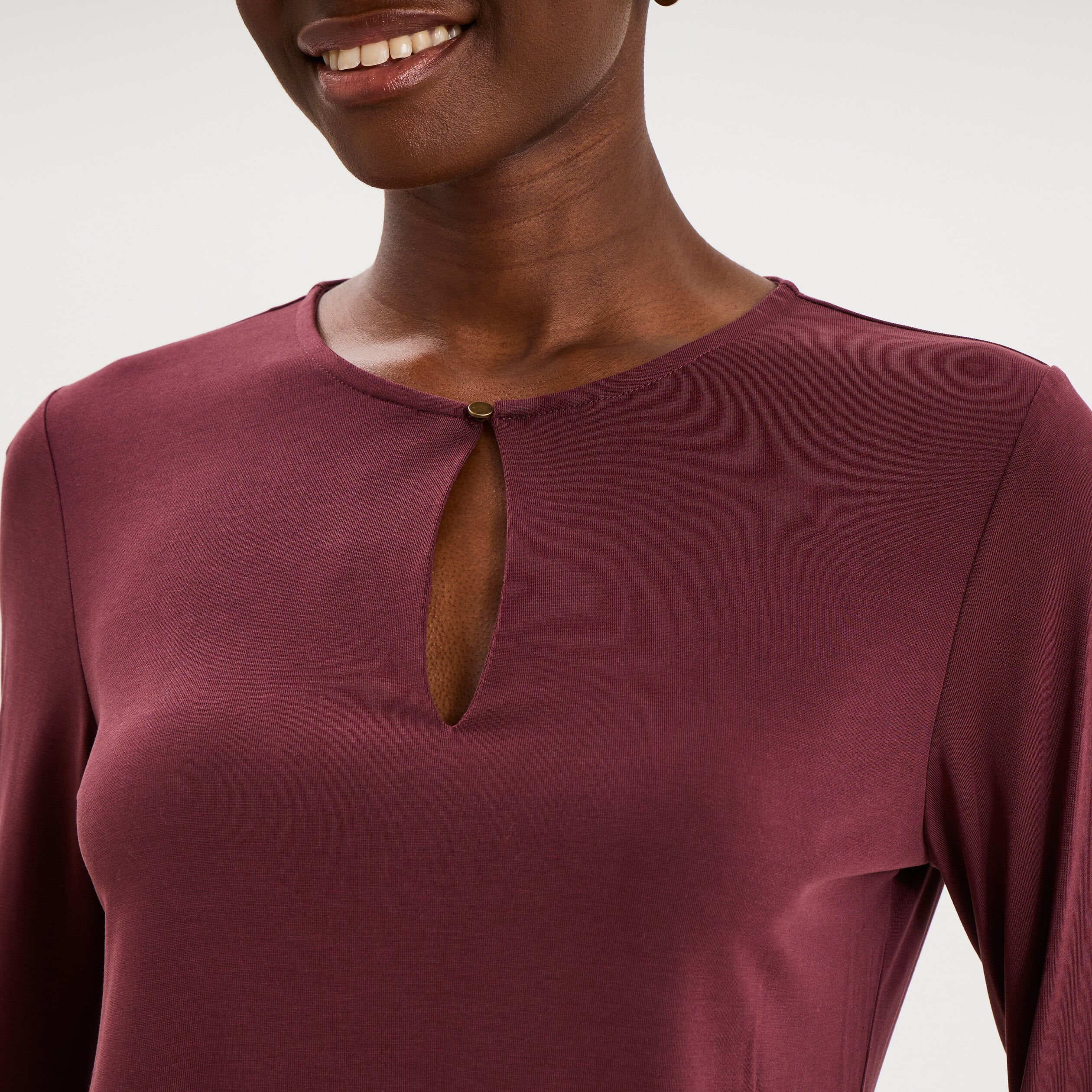 Blouse &agrave; volants manches longues violet fonc&eacute; femme