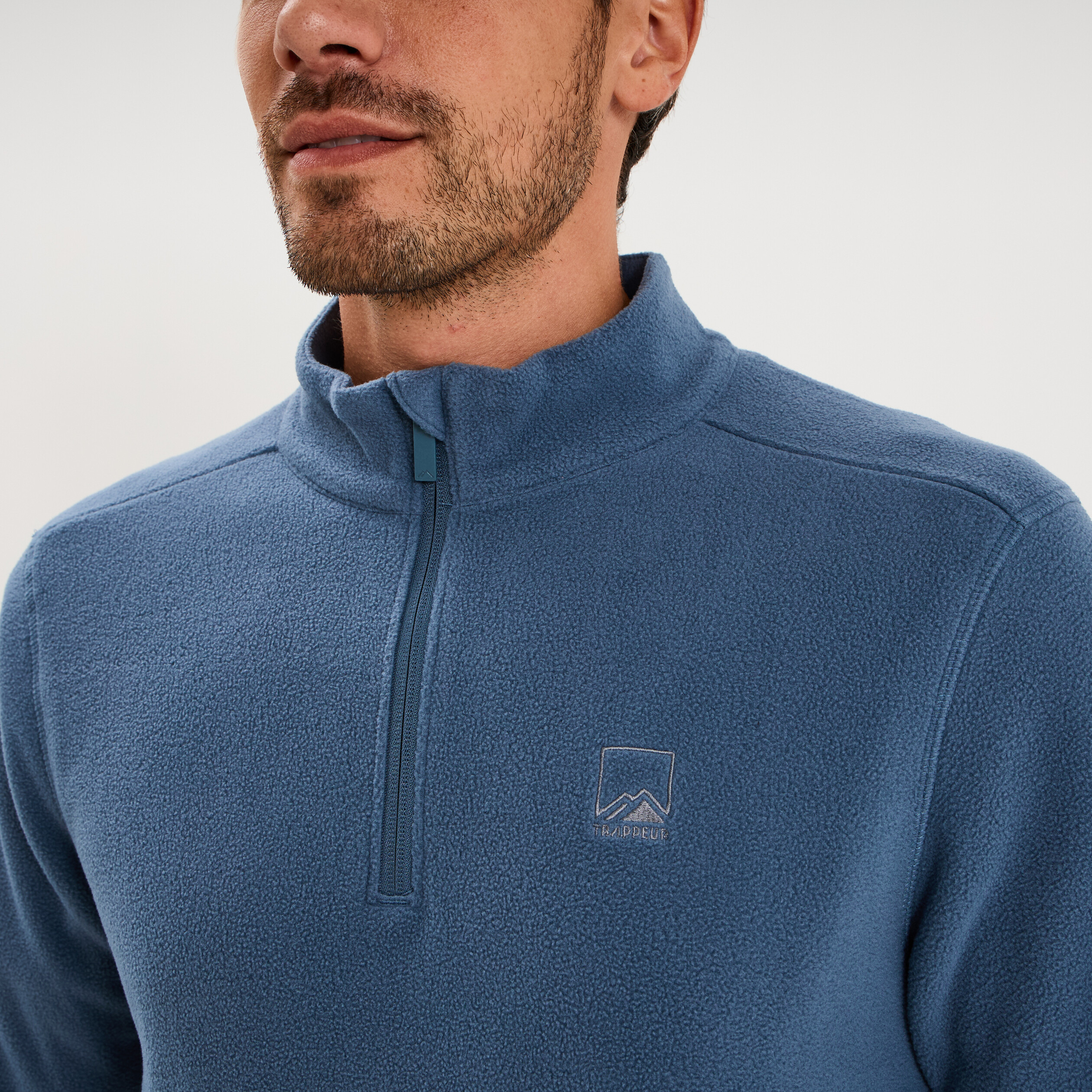 Sweat polaire col camionneur bleu gris homme