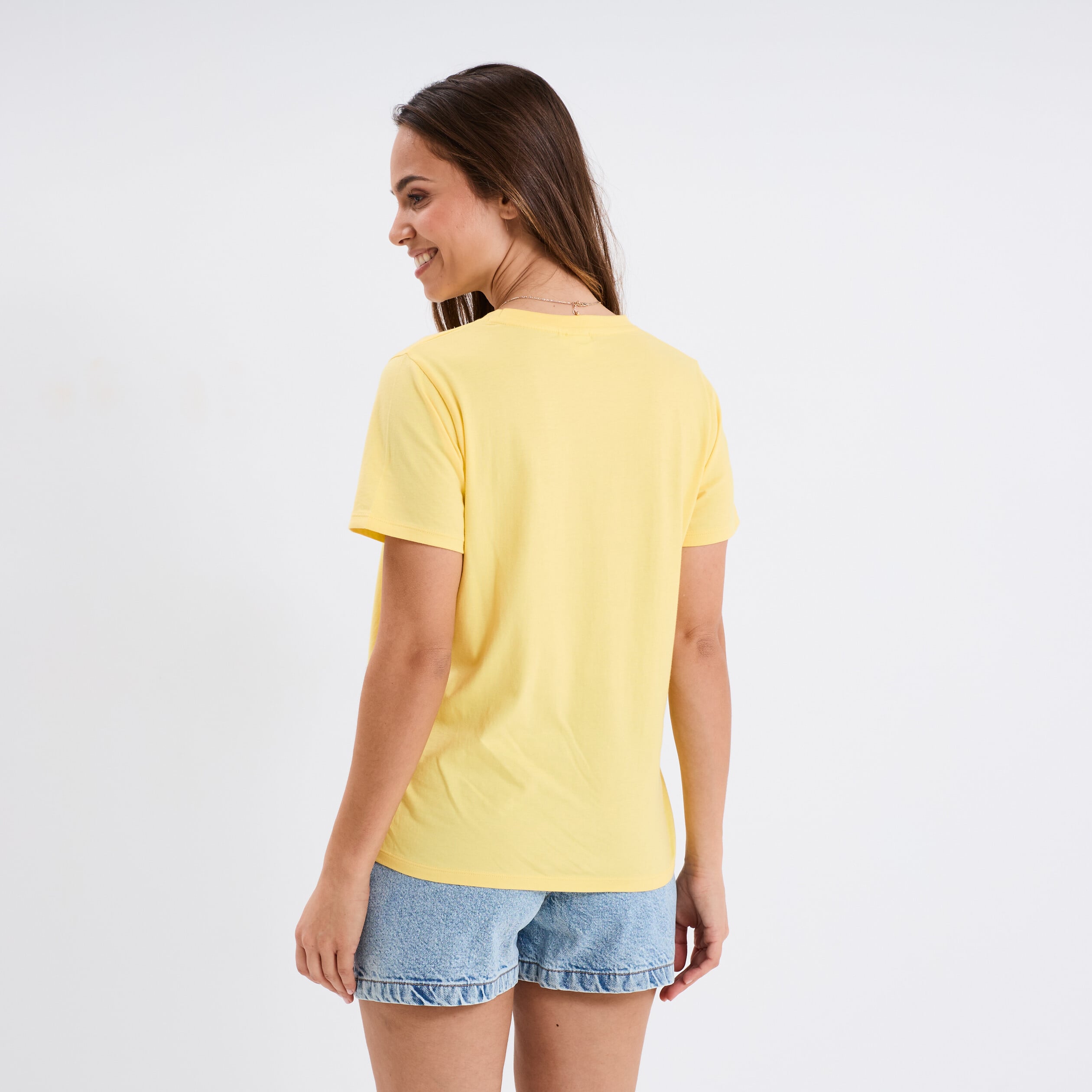 T-shirt manches courtes coton Stitch jaune femme