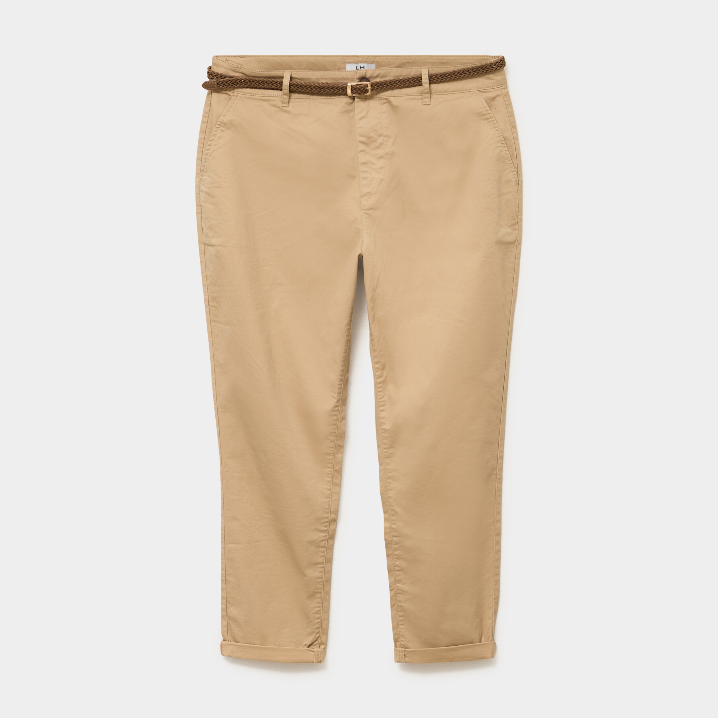 Pantalon chino taille haute coton beige femme grande taille