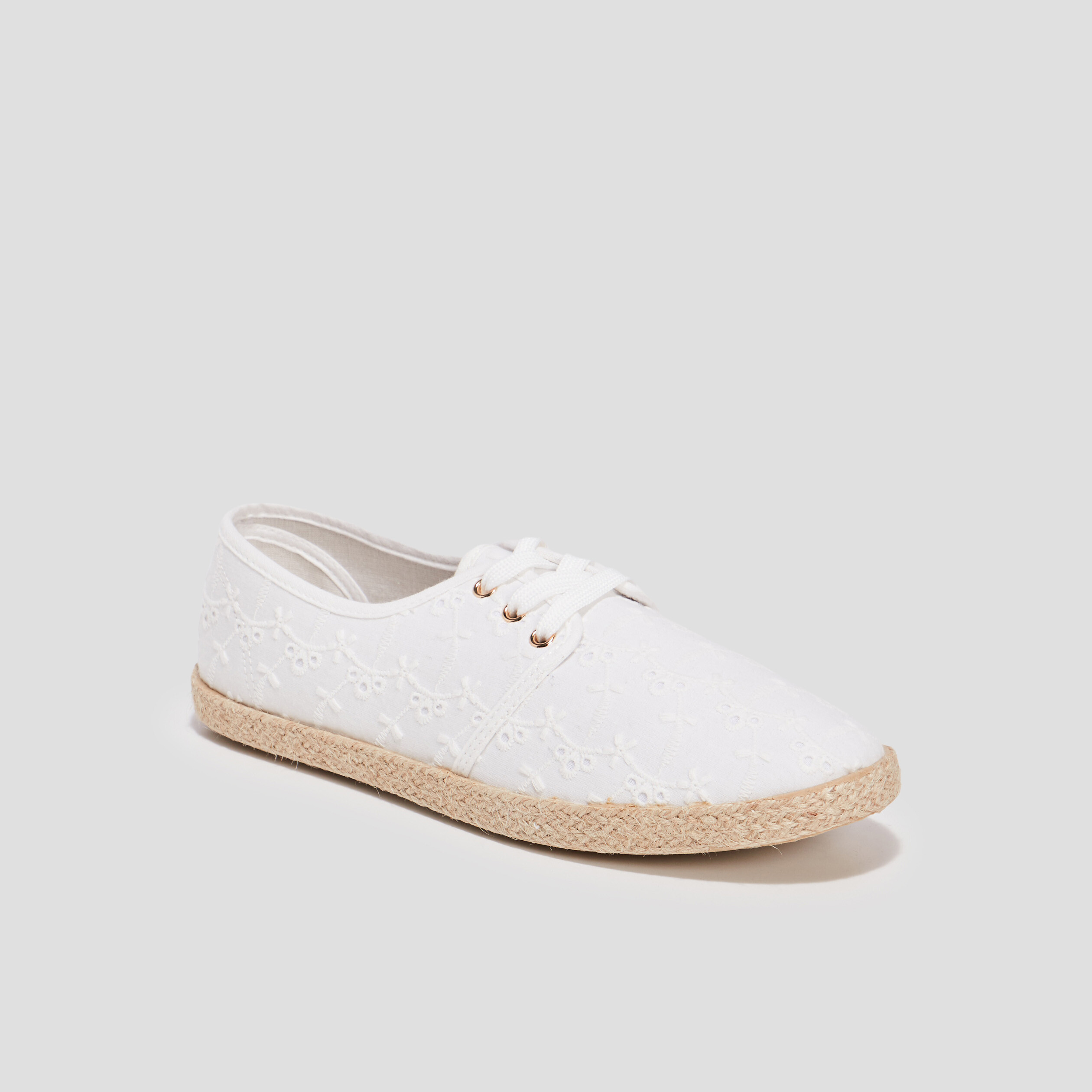 Derbies en toile &agrave; lacets blanc femme