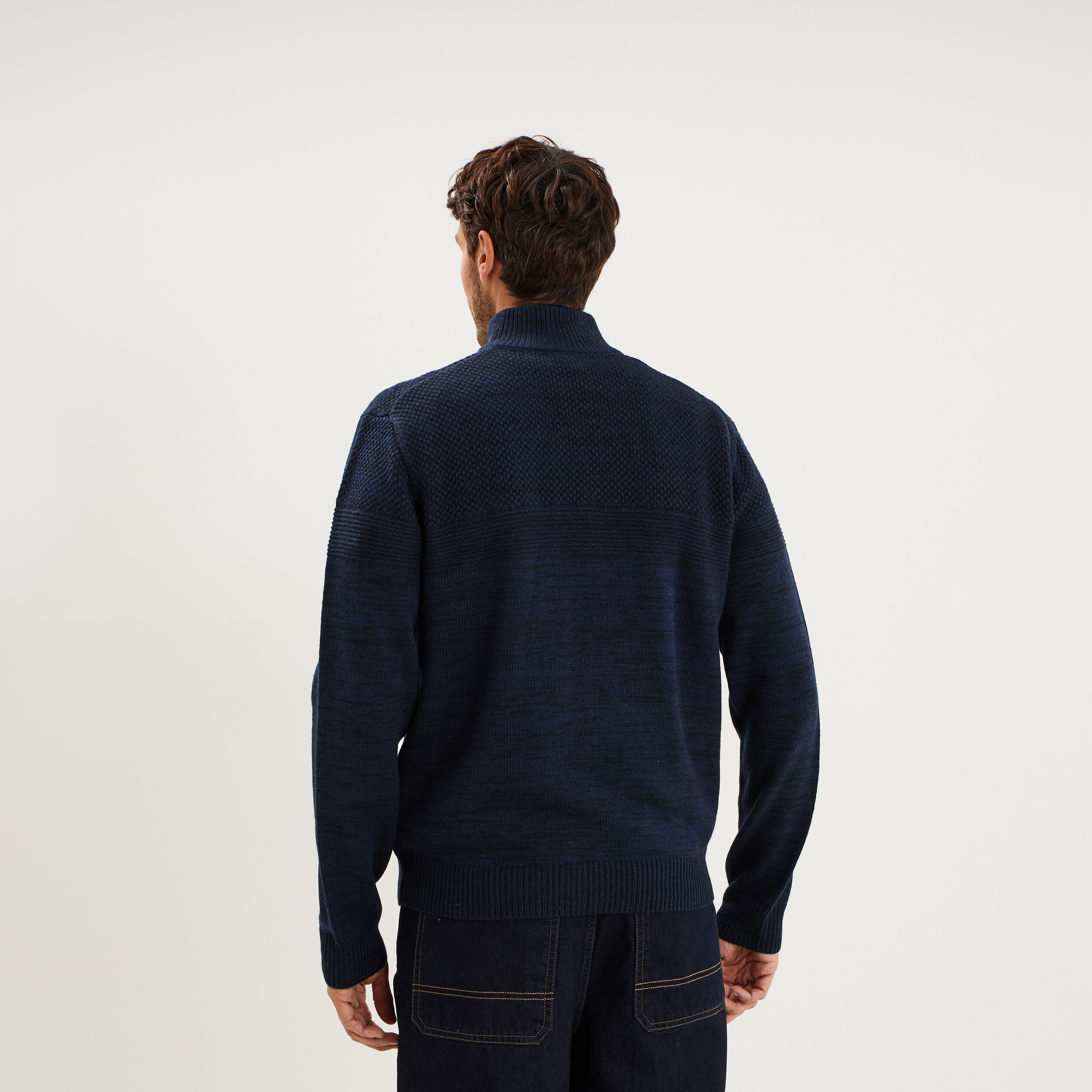 Pull col camionneur manches longues bleu marine homme