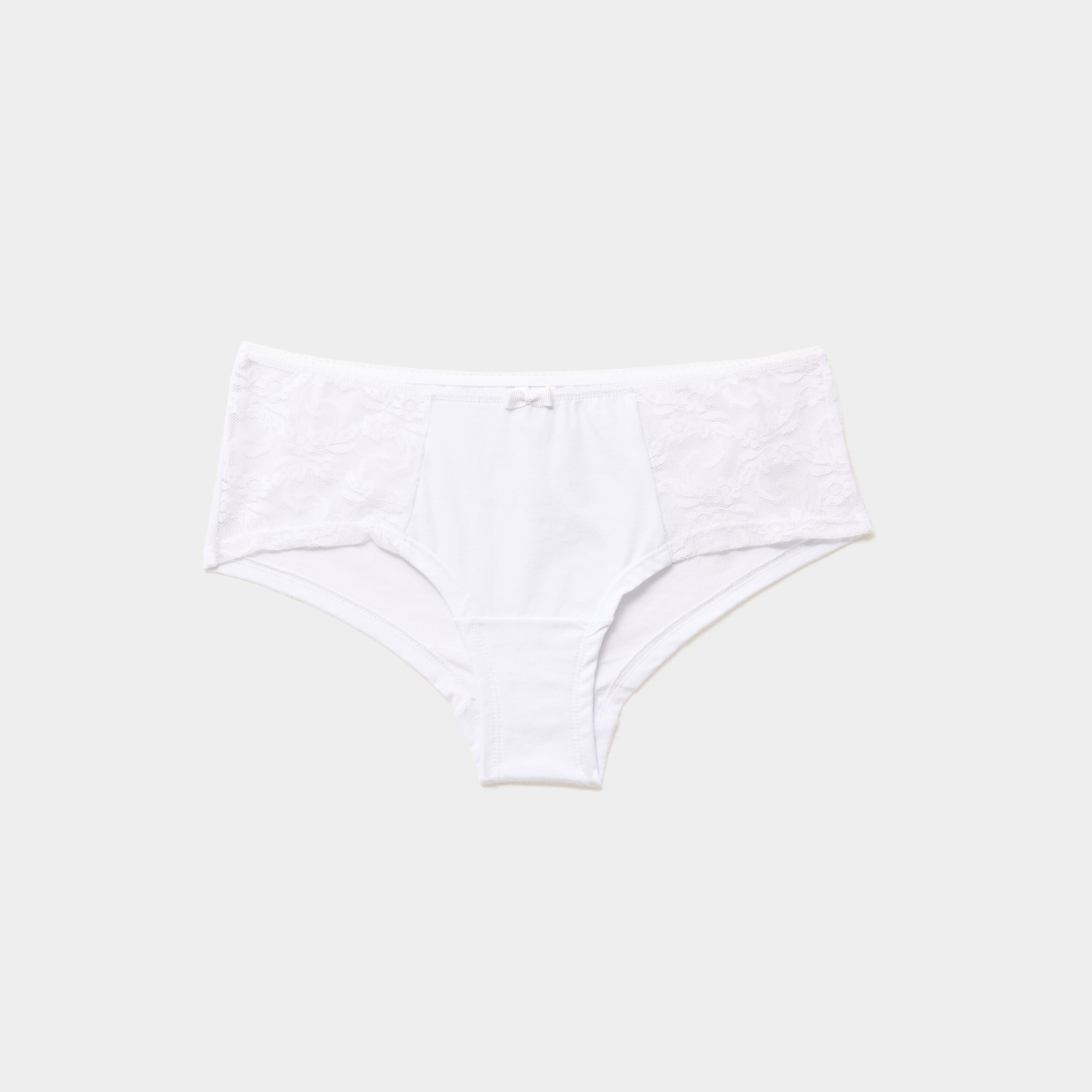 Shorty en coton avec dentelle blanc femme