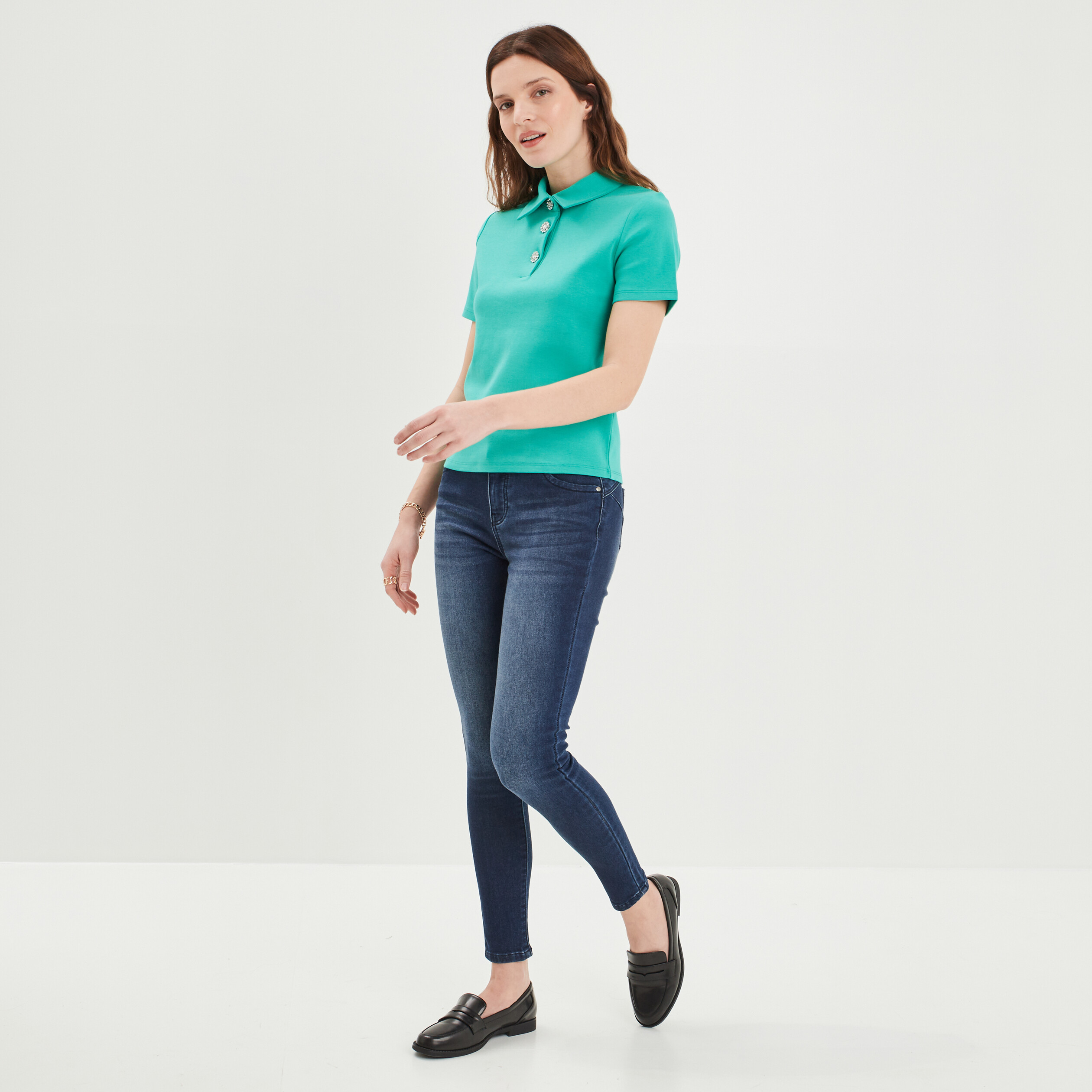 t shirt col a boutons bijoux mosquitos vert femme T-shirt col à boutons bijoux Mosquitos vert femme