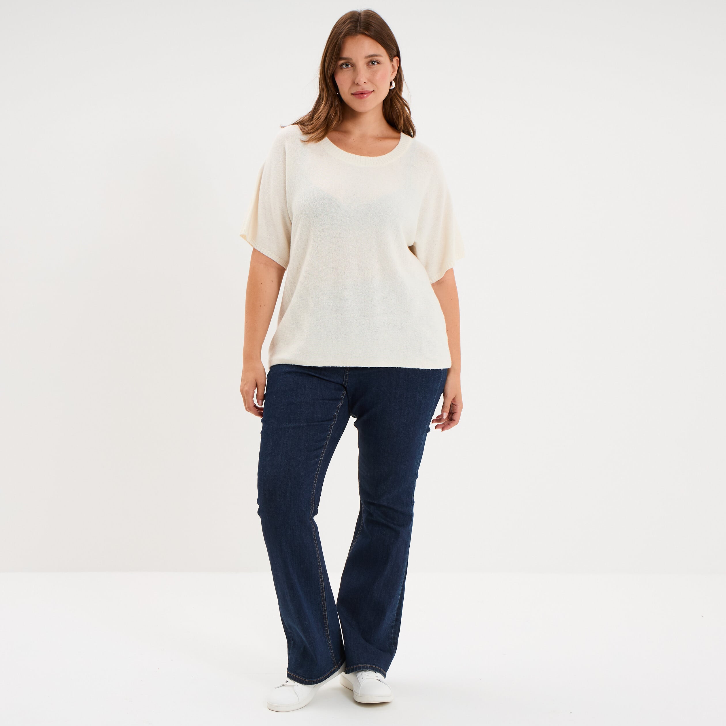 Pull manches courtes ivoire femme grande taille