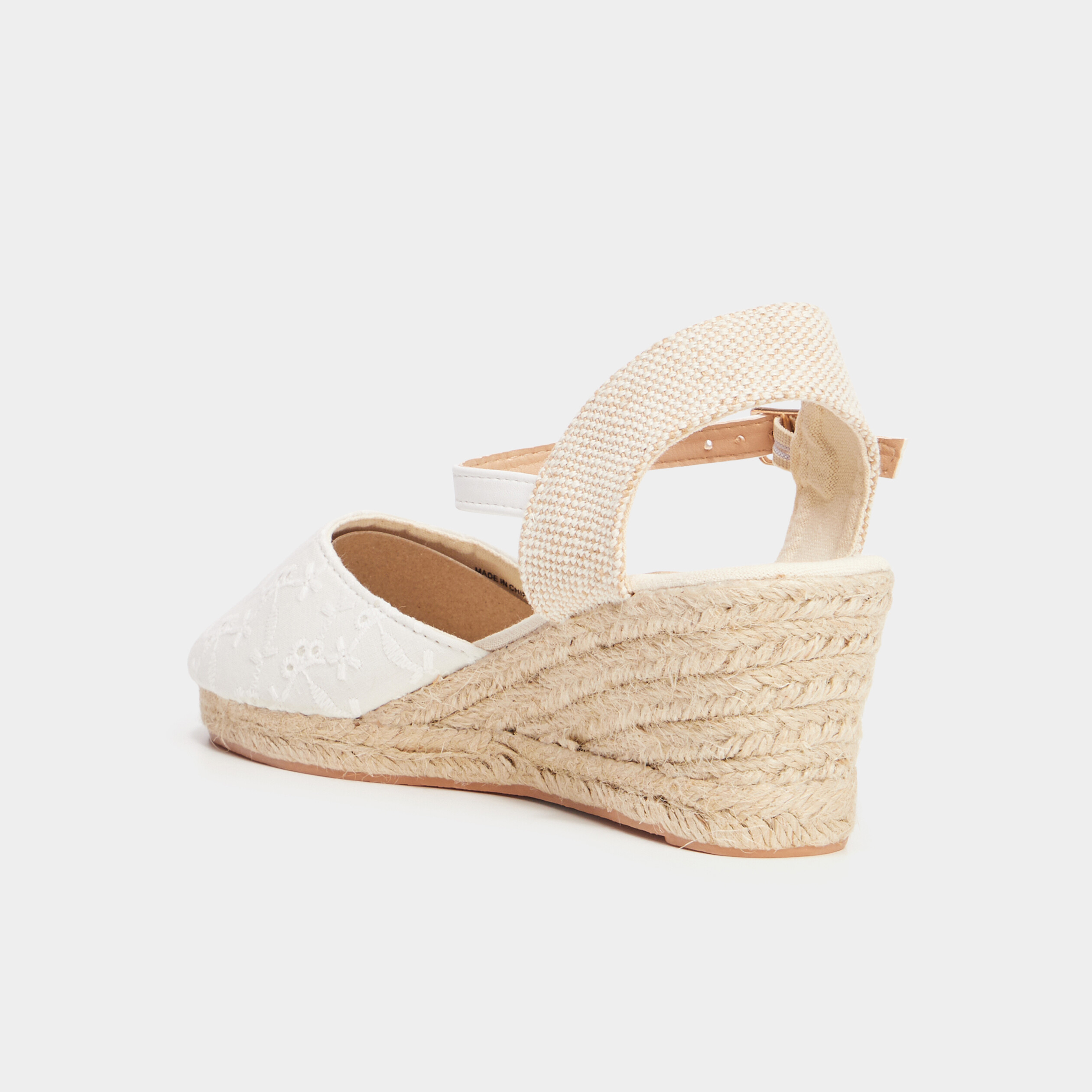 Sandales espadrilles compens&eacute;es broderie blanc femme