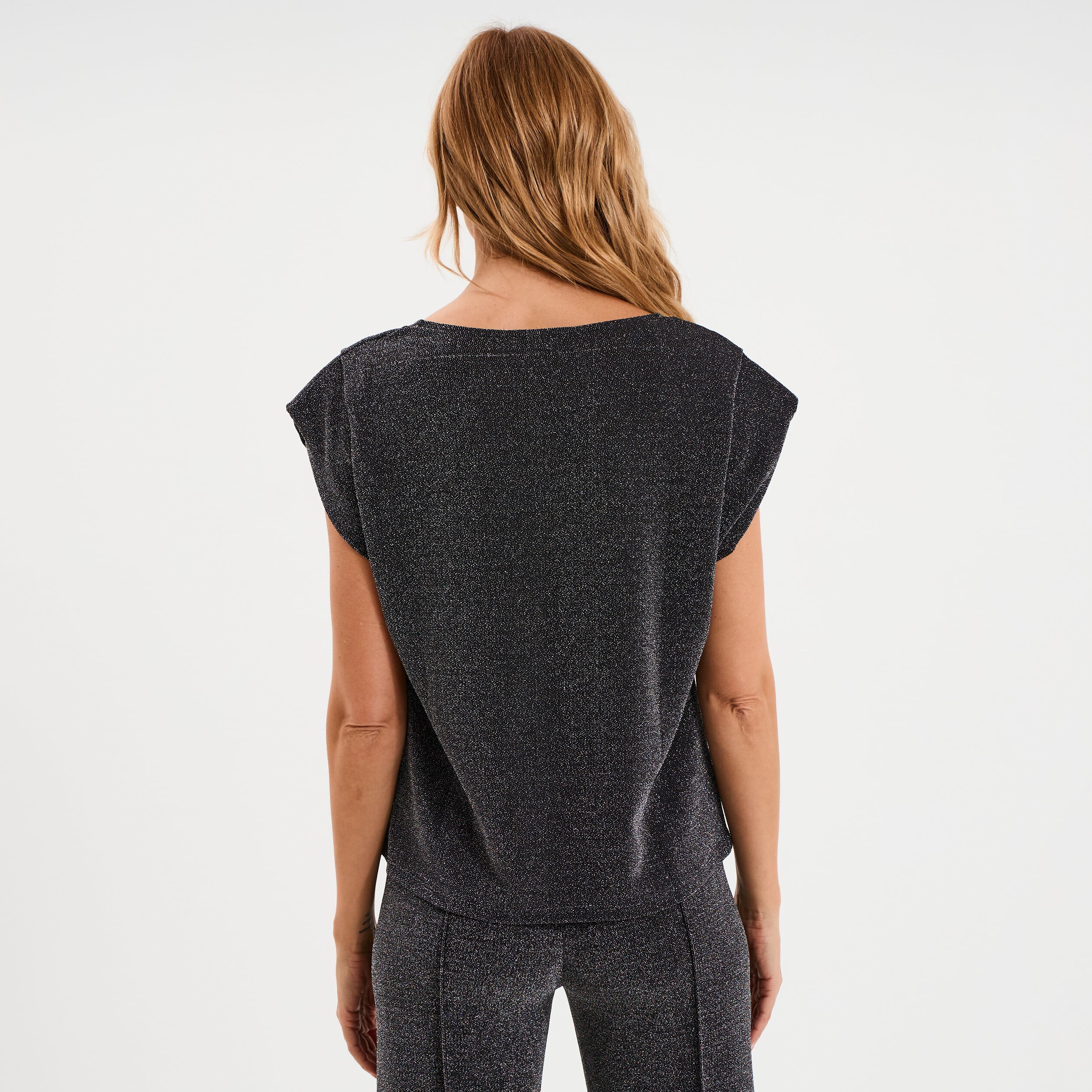 T-shirt manches courtes col en V gris argent femme