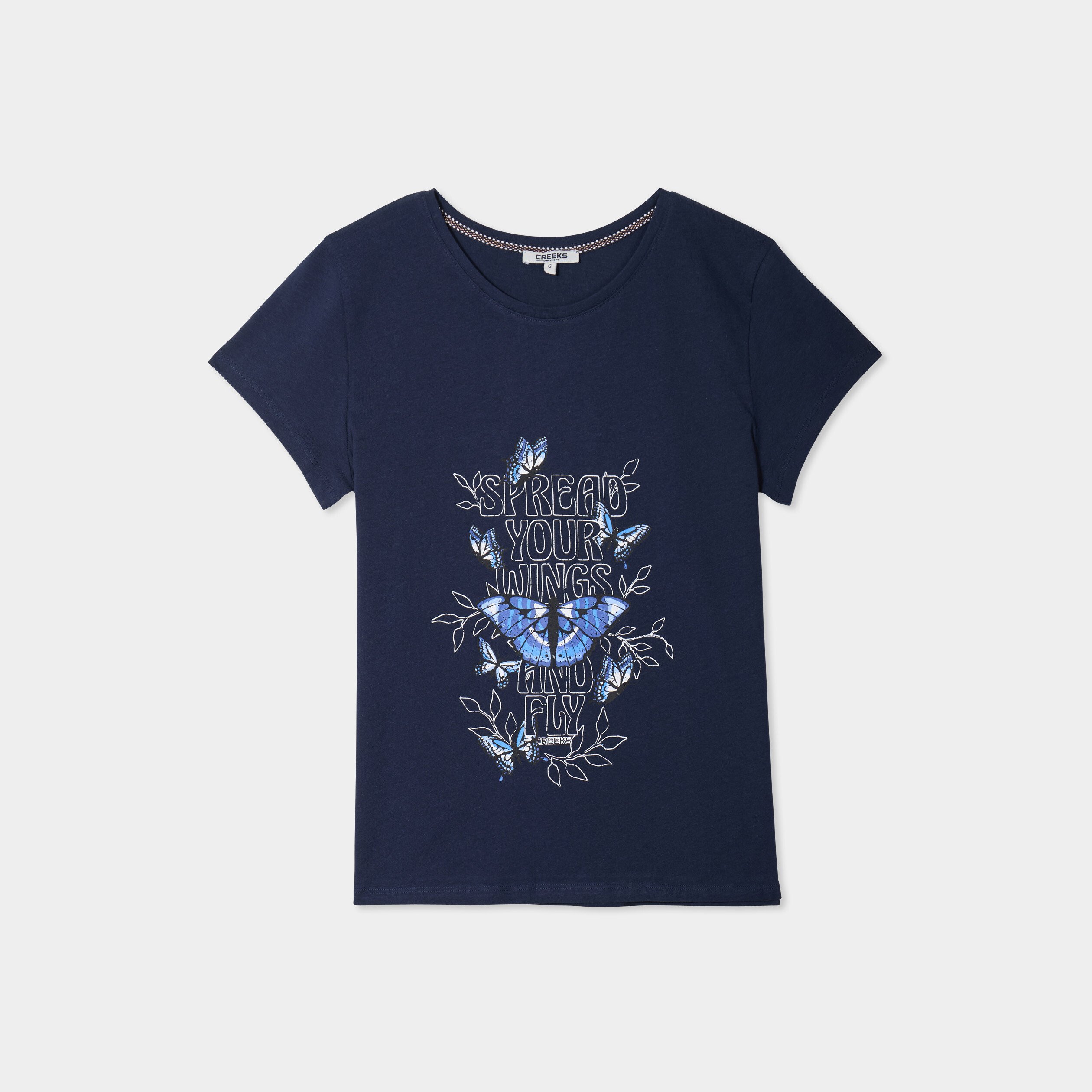 t shirt ajuste col rond coton creeks bleu marine femme T-shirt ajusté col rond coton Creeks bleu marine femme