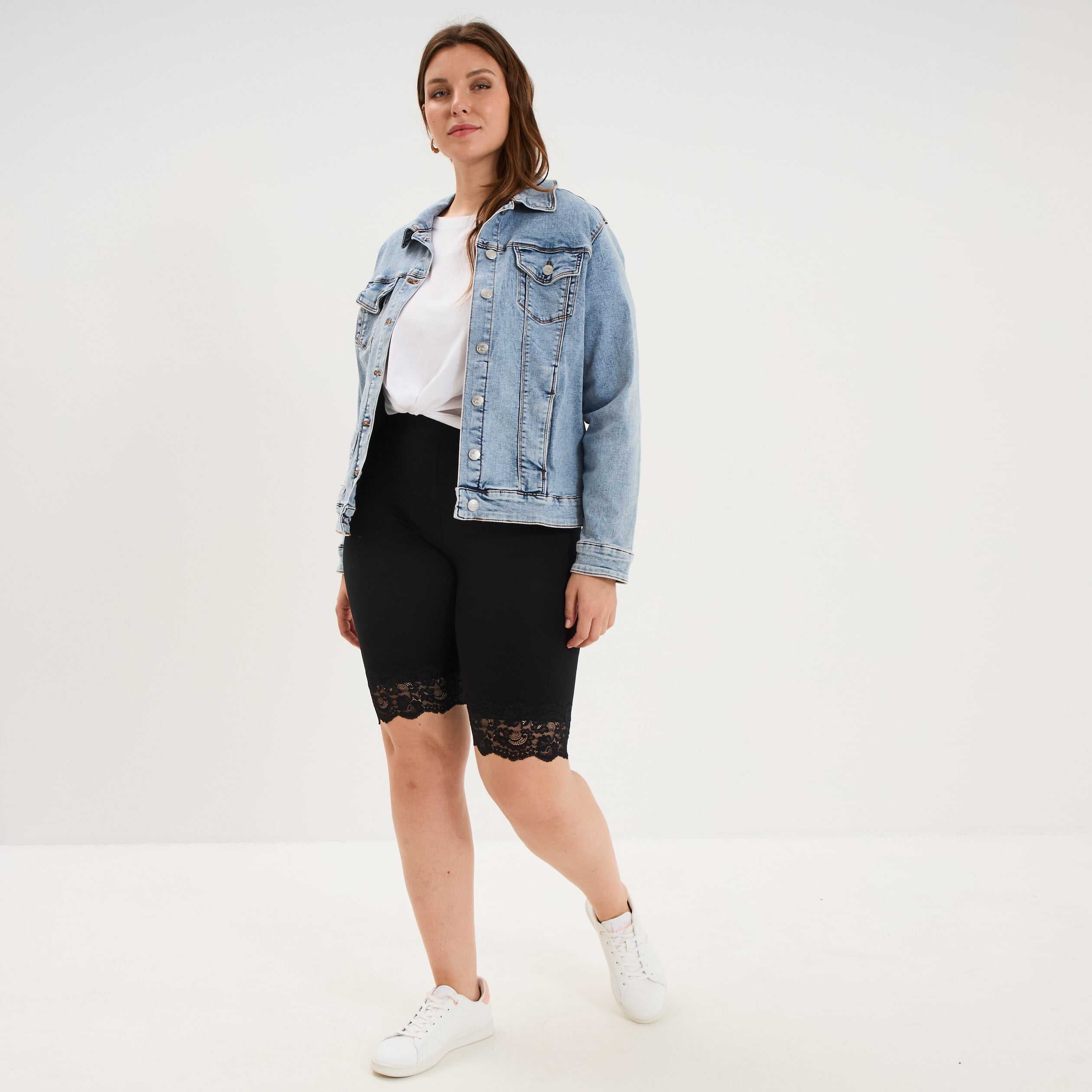 Short legging cycliste &agrave; dentelle noir femme grande taille
