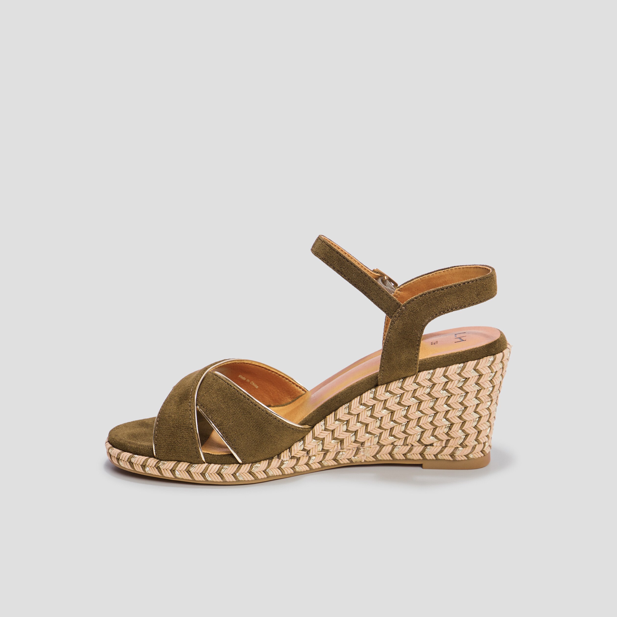 Sandales a talons compenses vert kaki femme