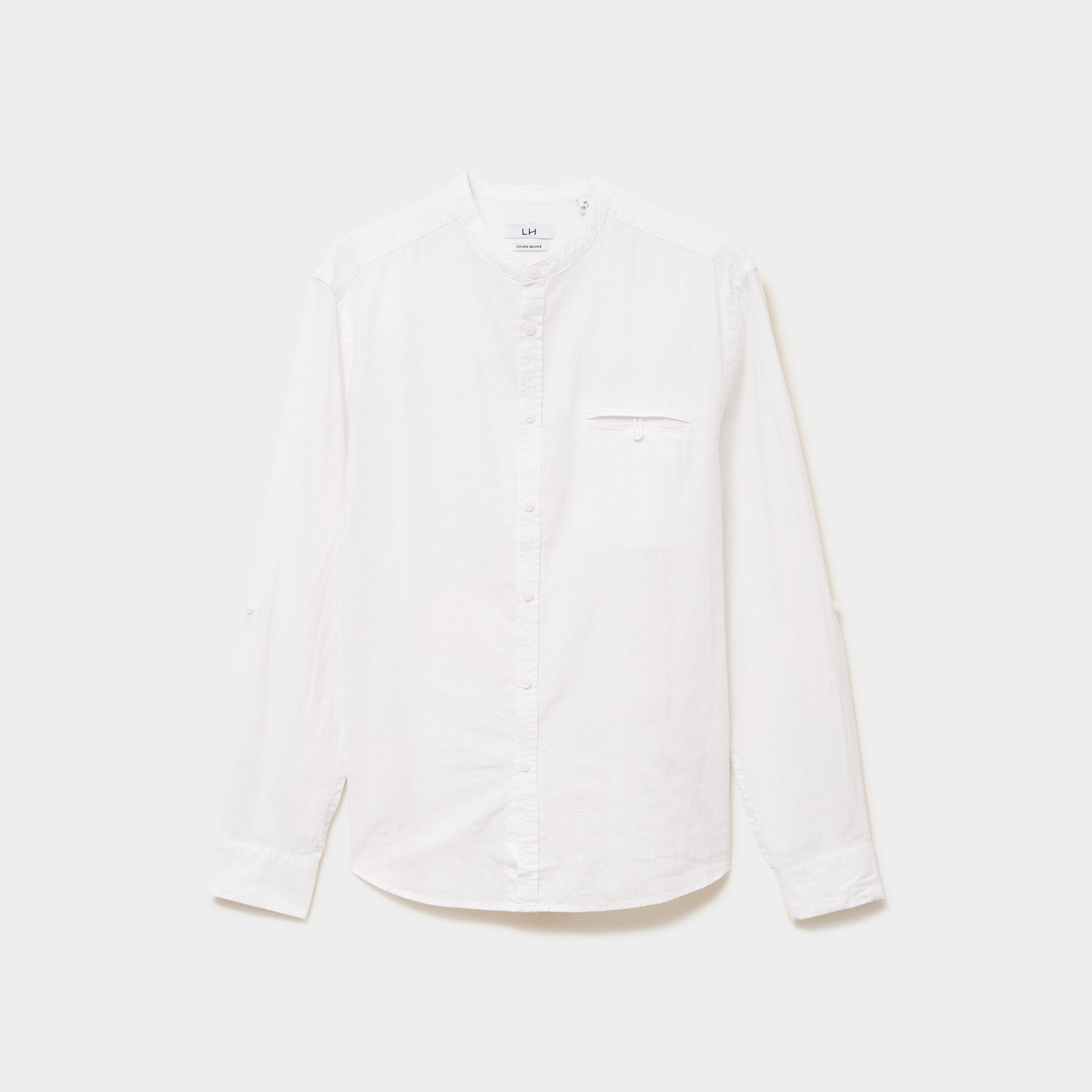 Chemise col mao lin m&eacute;lang&eacute; blanc homme