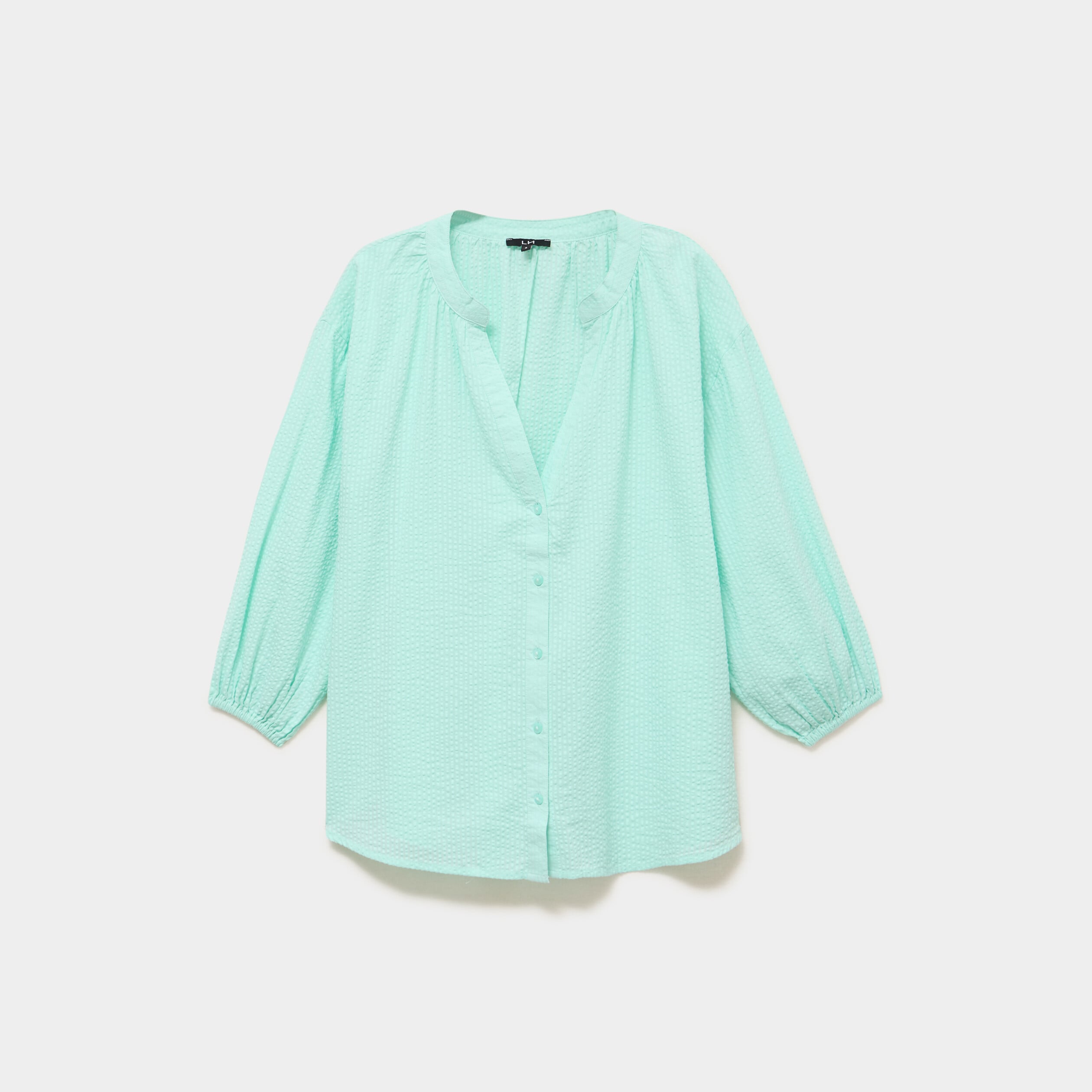 Blouse col tunisien manches 3/4 coton vert clair femme