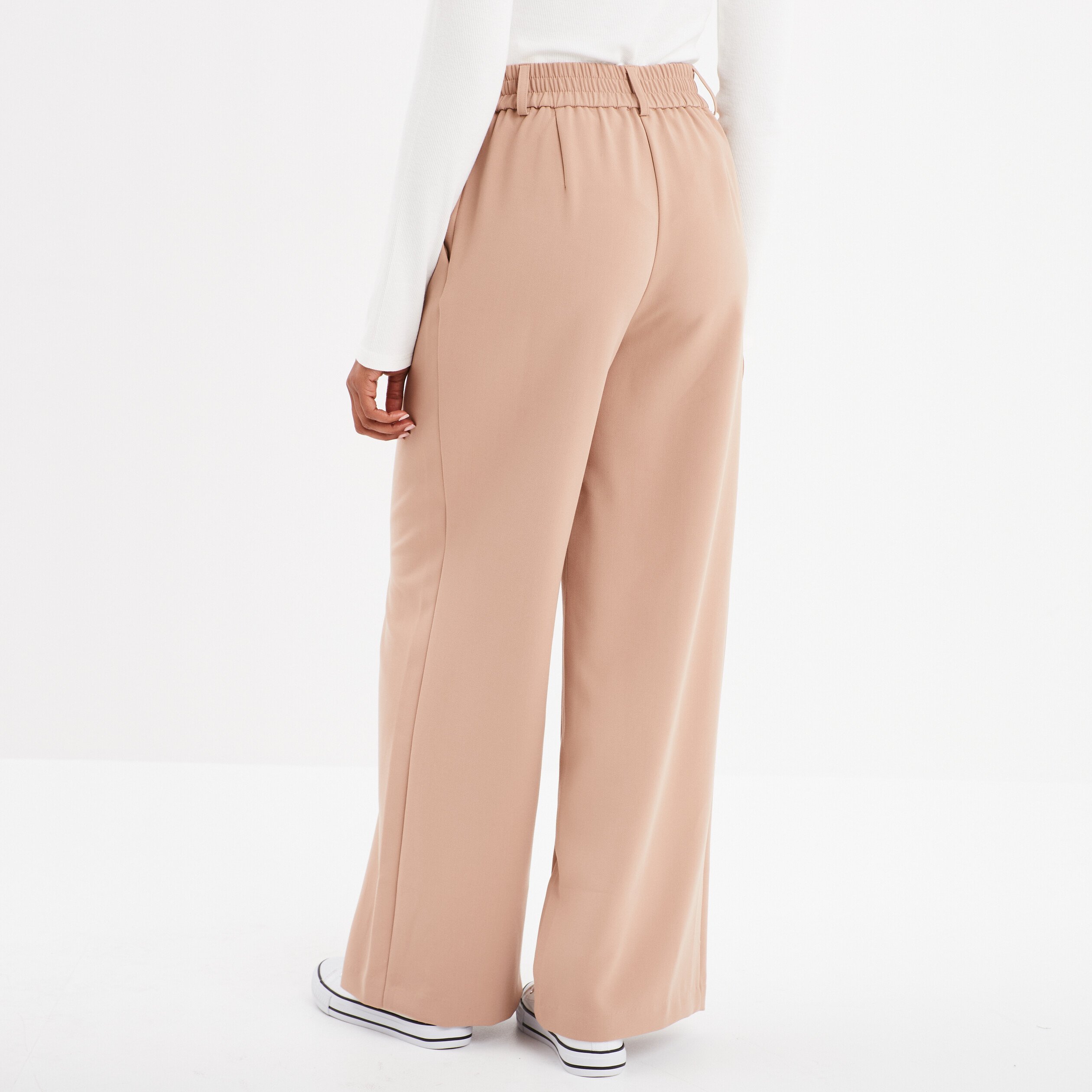 Pantalon large fluide taille haute marron femme La Halle