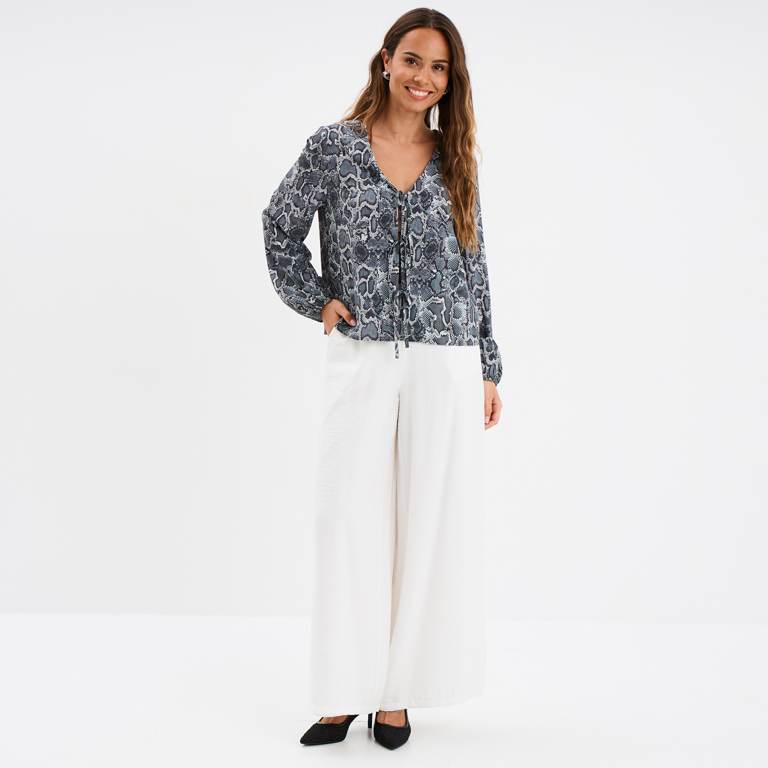 Blouse avec noeuds gris femme