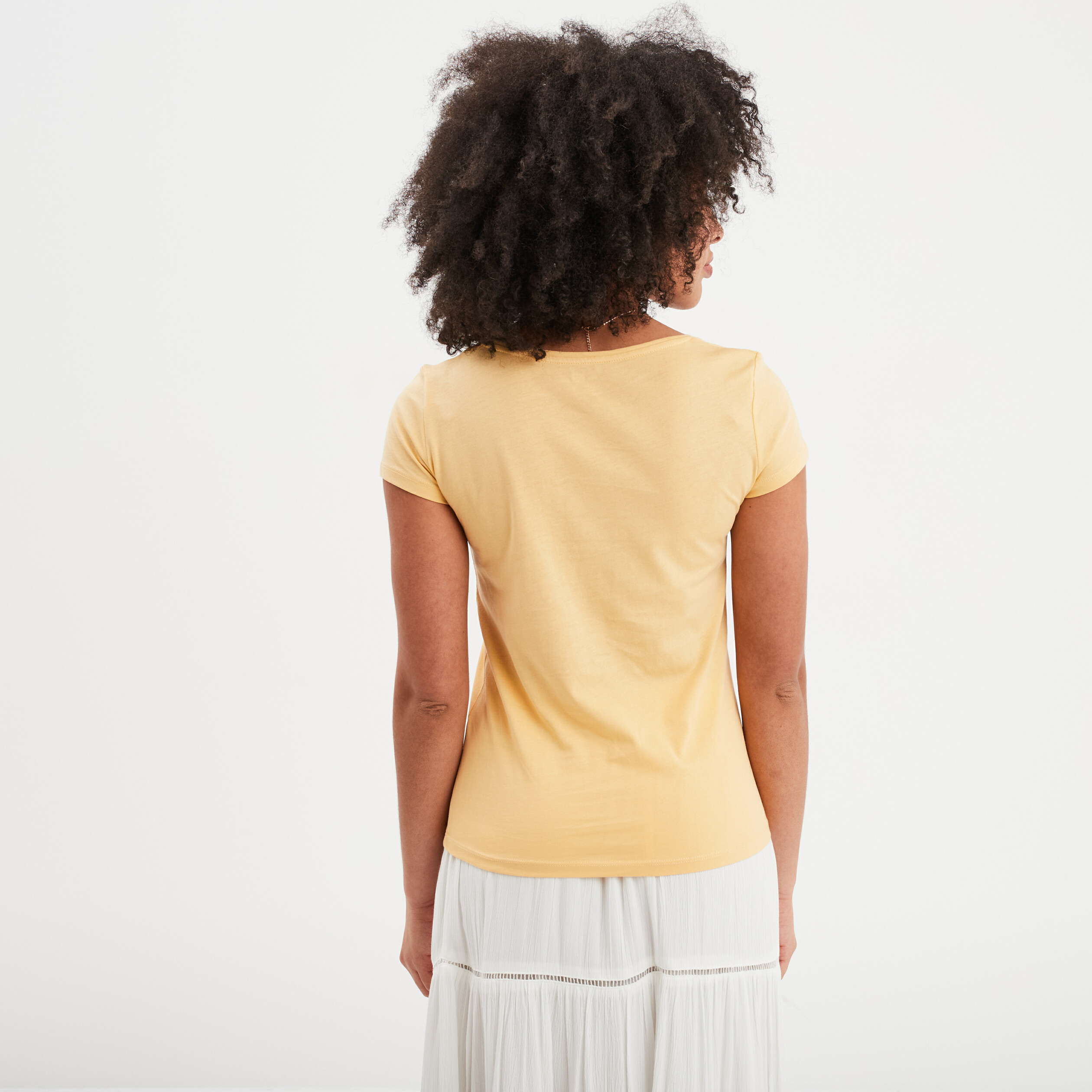 t shirt coton col rond manches courtes jaune clair femme T-shirt coton col rond manches courtes jaune clair femme