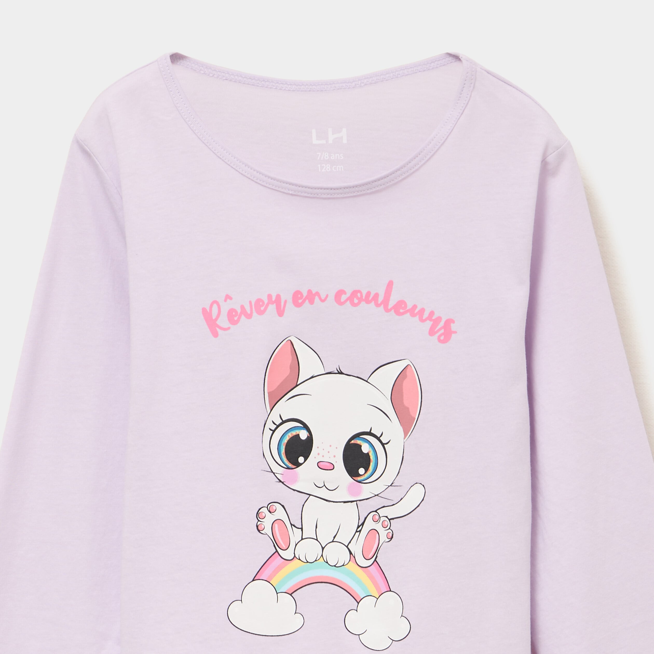 Ensemble pyjama 2 pi&egrave;ces coton violet clair fille