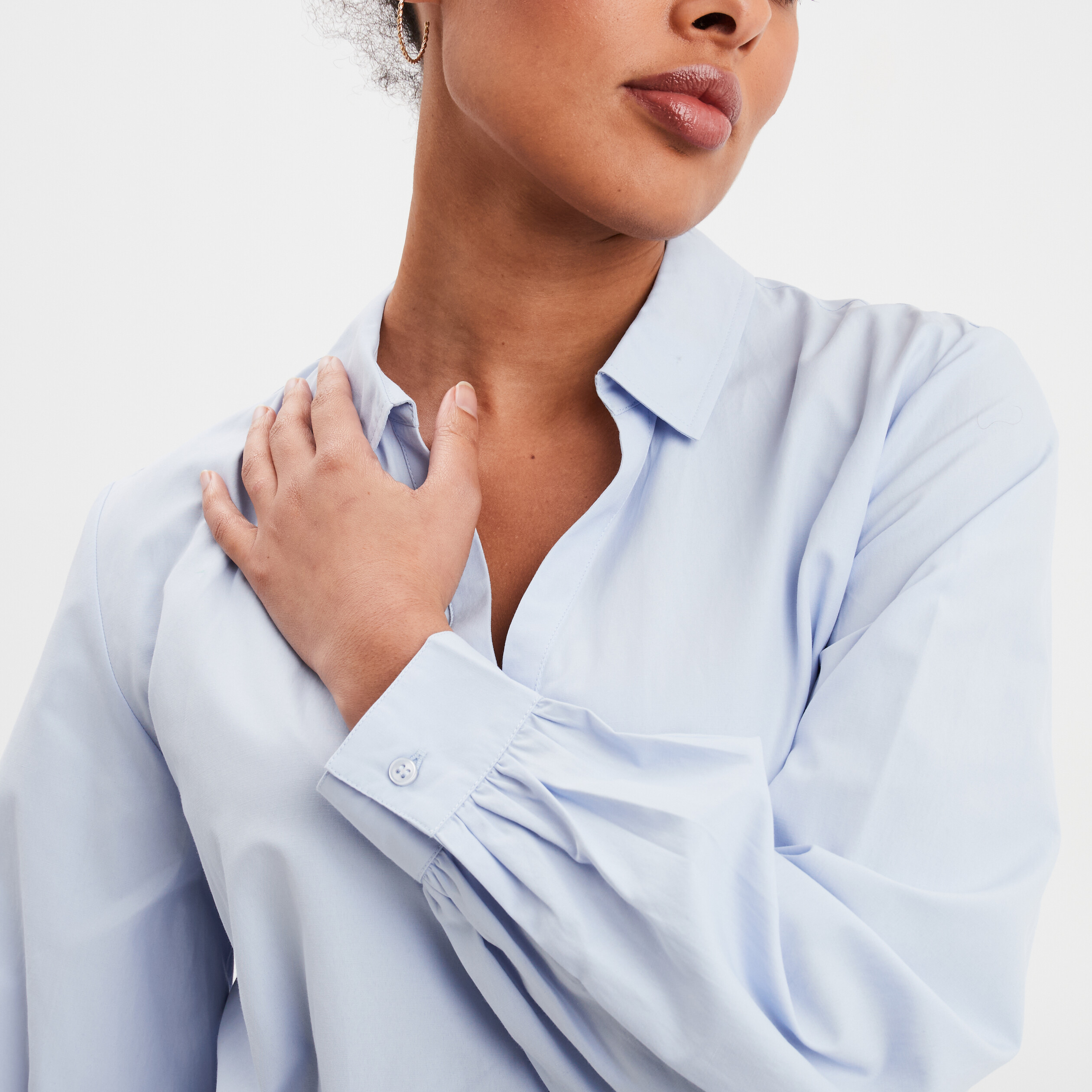 blouse col polo en popeline bleu ciel femme Blouse col polo en popeline bleu ciel femme