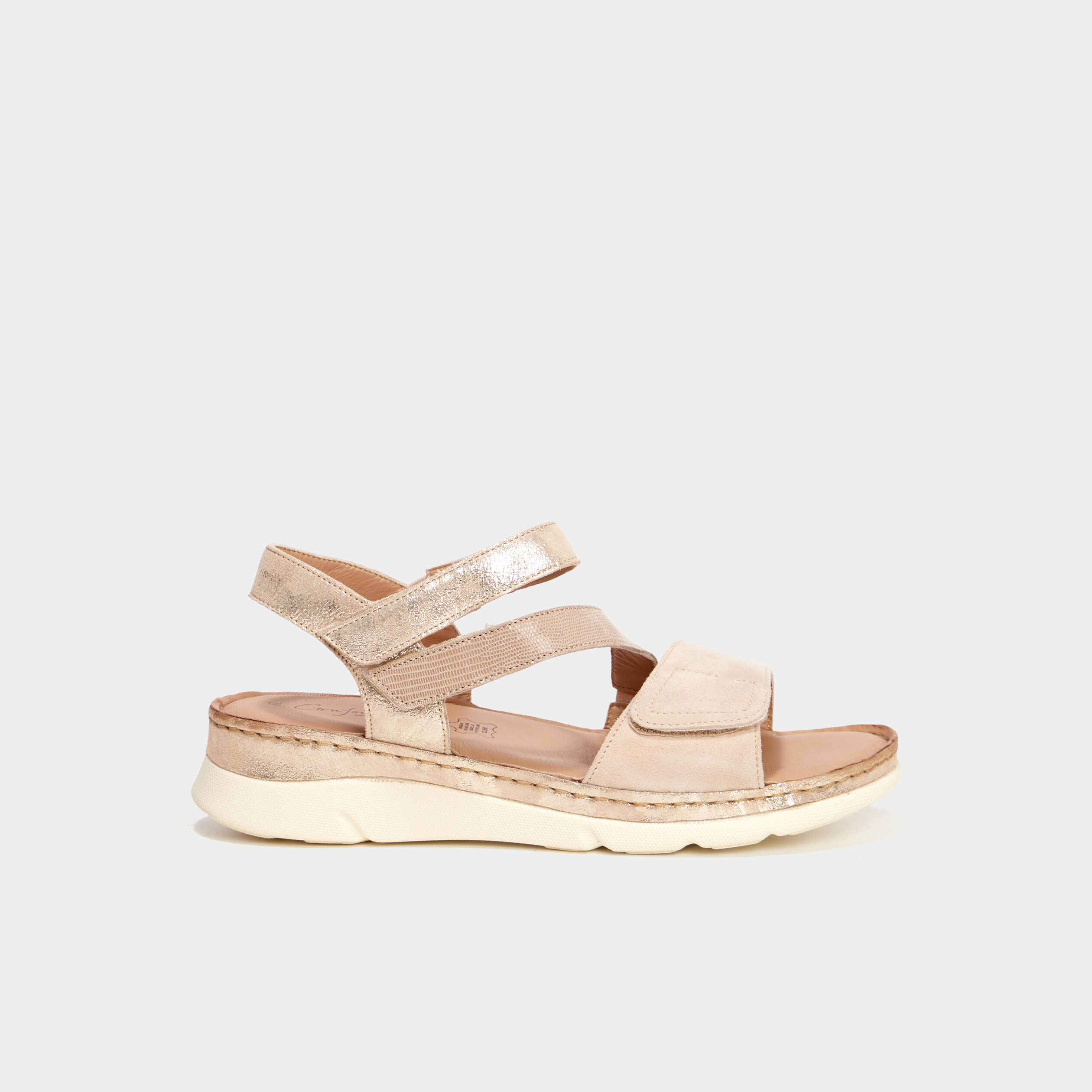 sandales compensees en cuir pied large sable femme Sandales compensées en cuir pied large sable femme