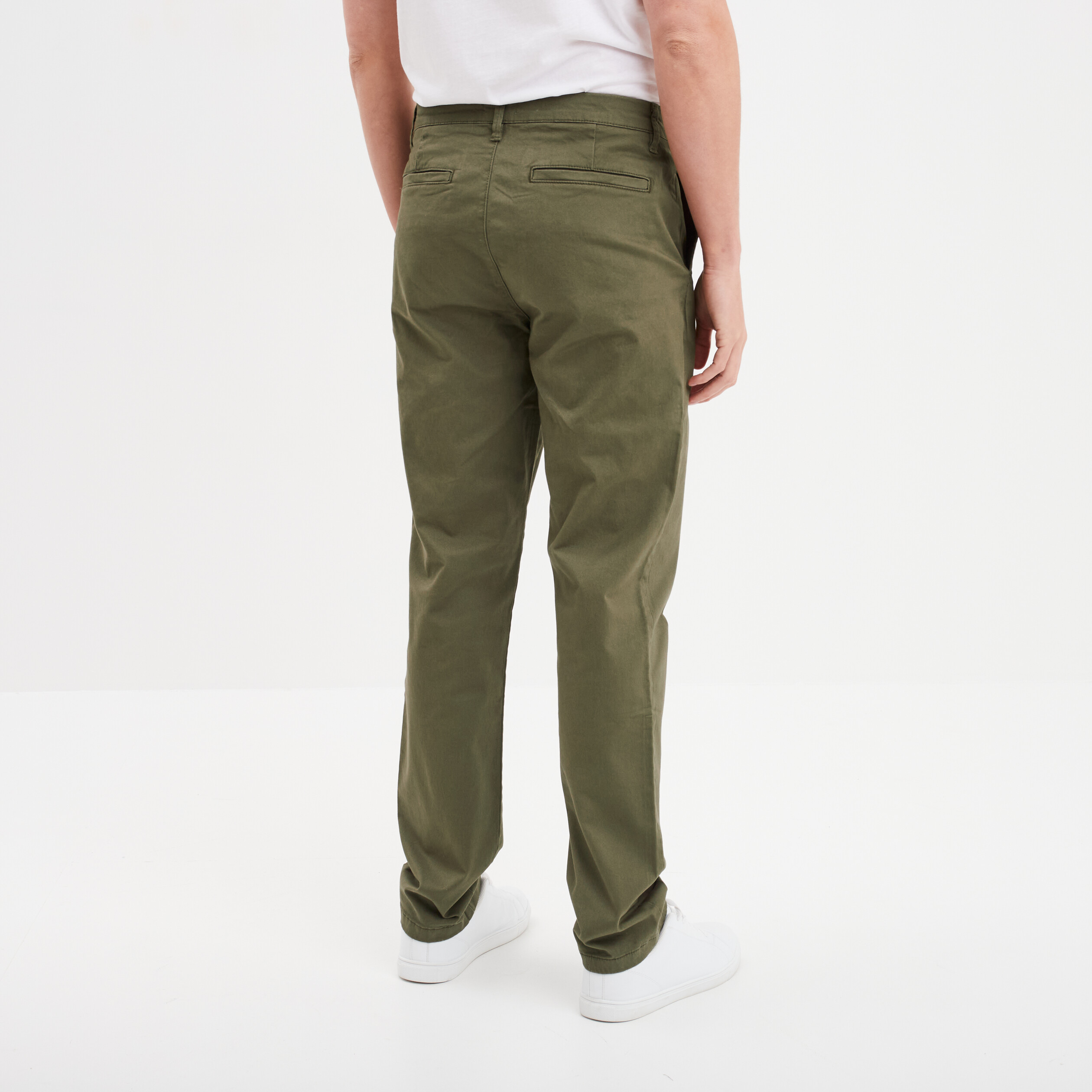 Pantalon chino droit stretch vert kaki homme