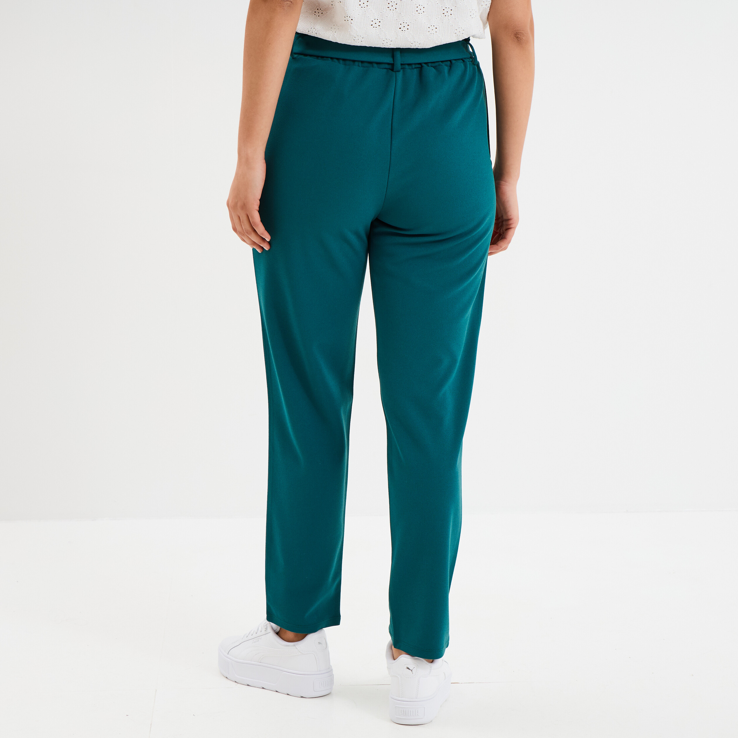pantalon city paperbag ceinture 78eme vert fonce femme Pantalon city paperbag ceinturé 7/8ème vert foncé femme