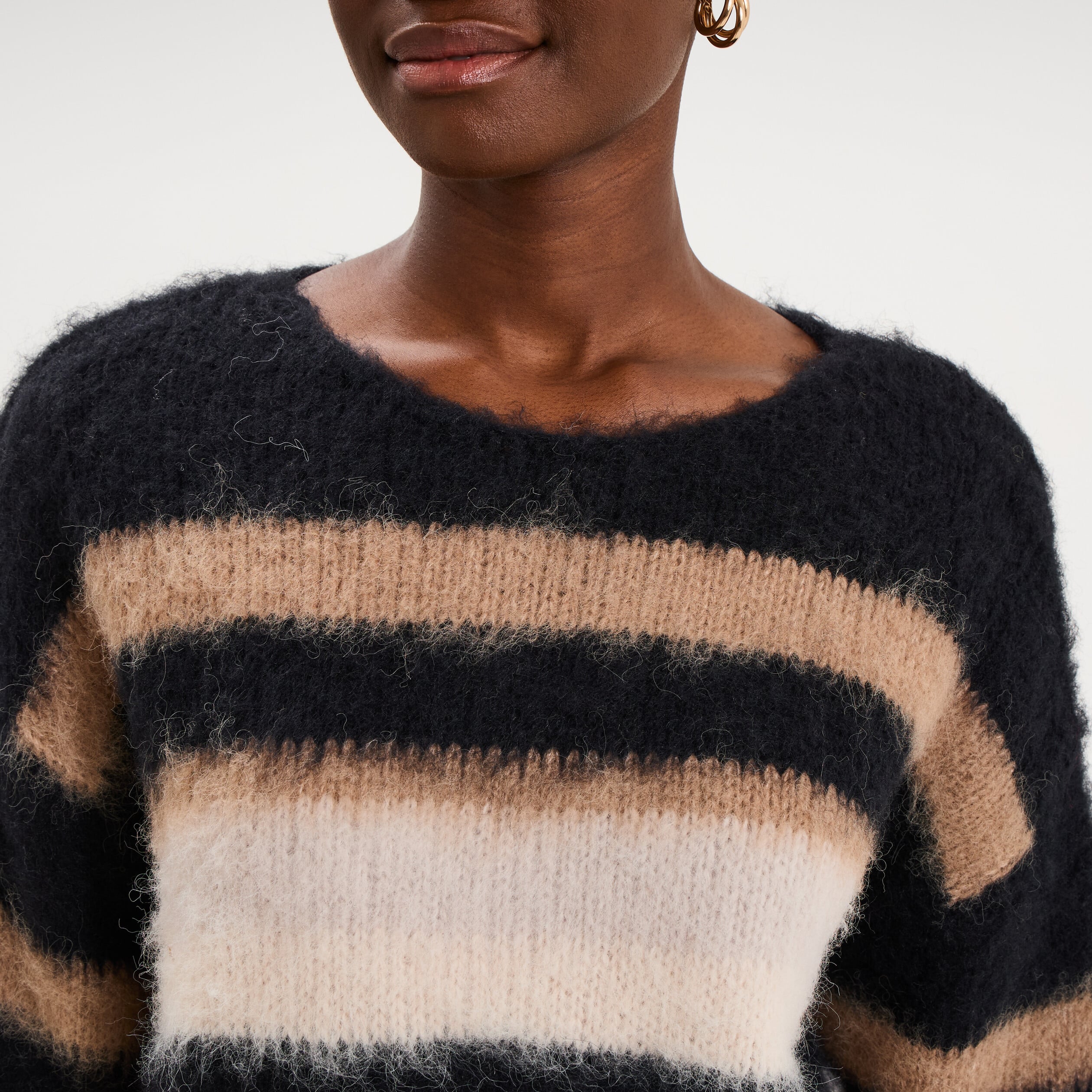 Pull col rond manches longues beige femme