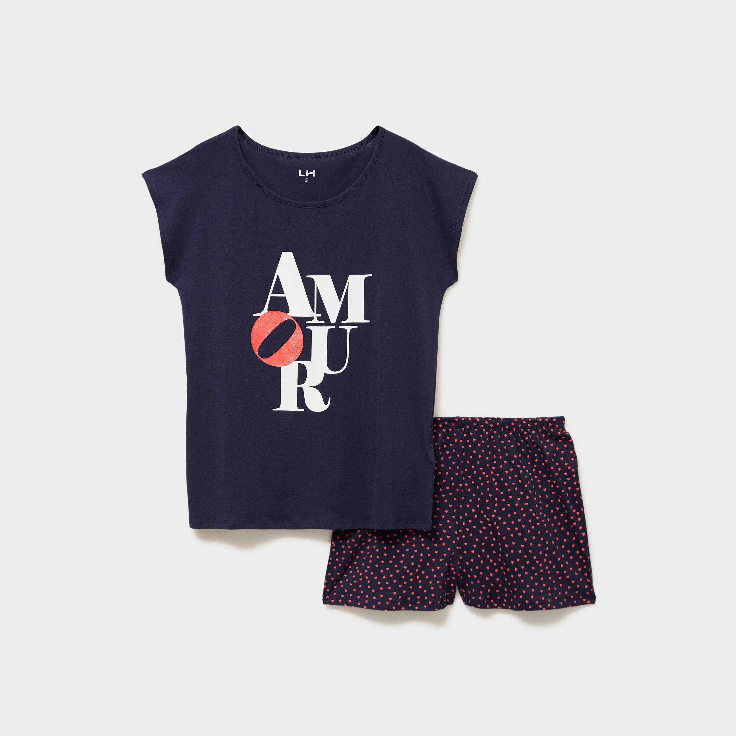 Ensemble pyjama t-shirt et short coton bleu marine femme