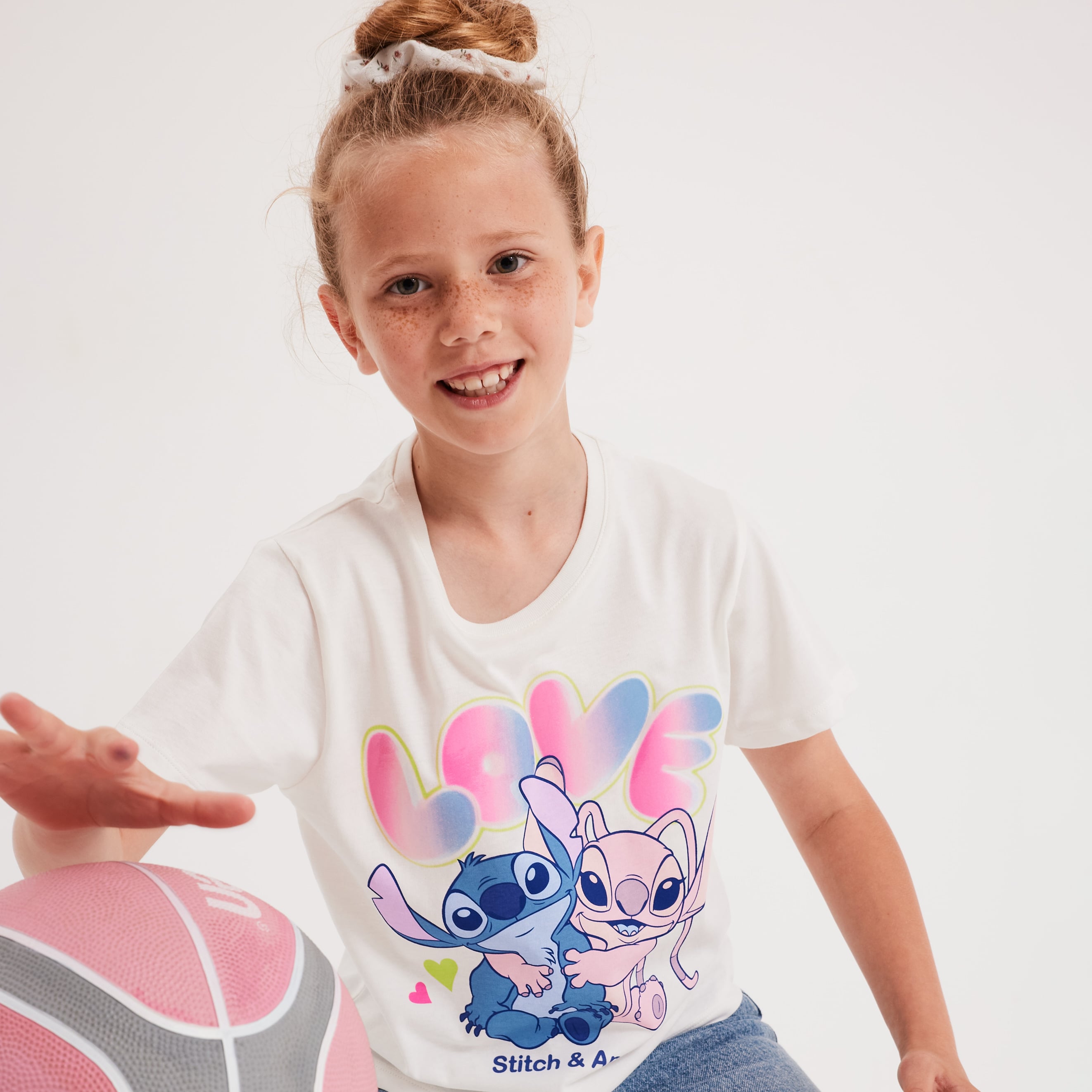 T-shirt manches courtes coton Stitch blanc fille