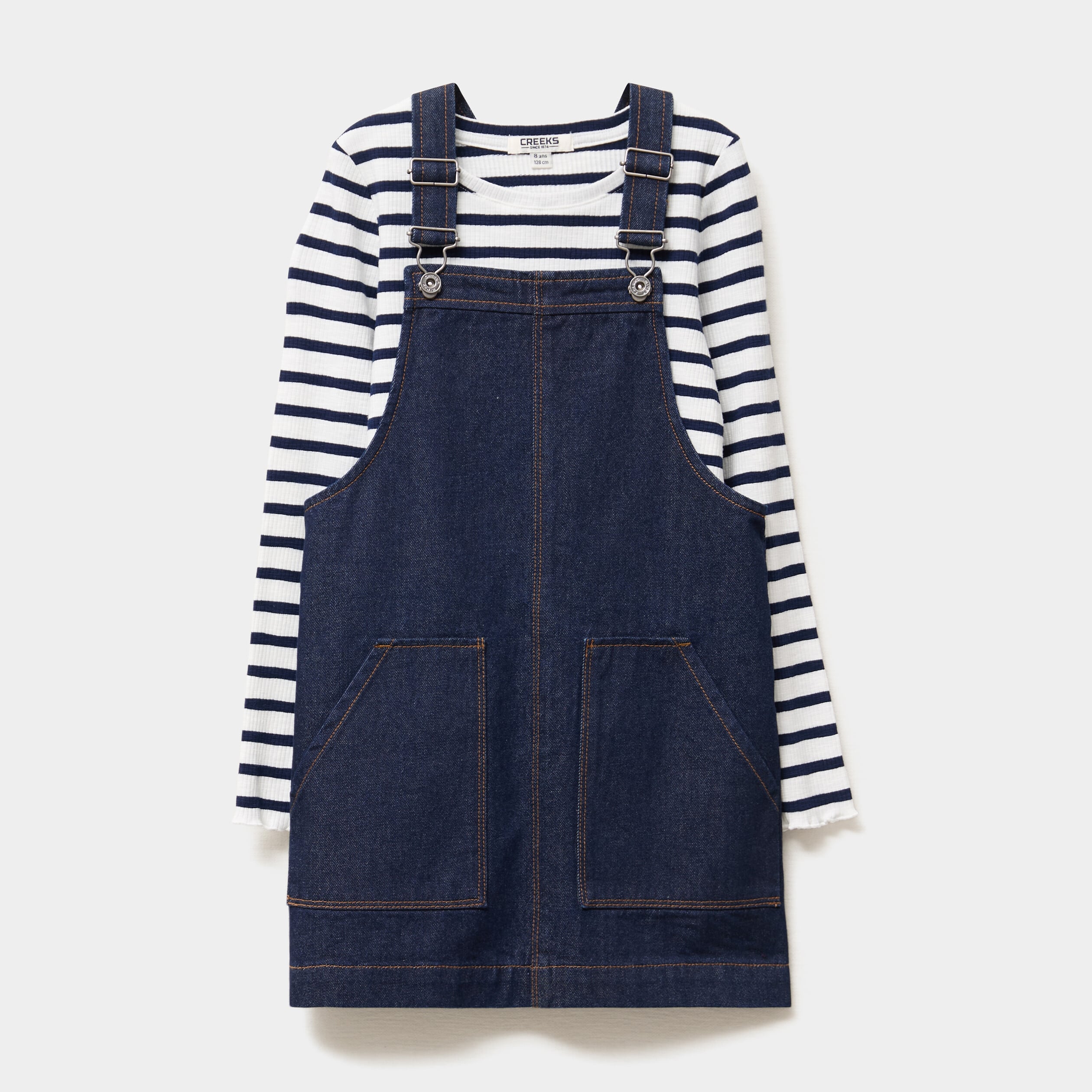 Ensemble robe salopette et t-shirt bleu fille