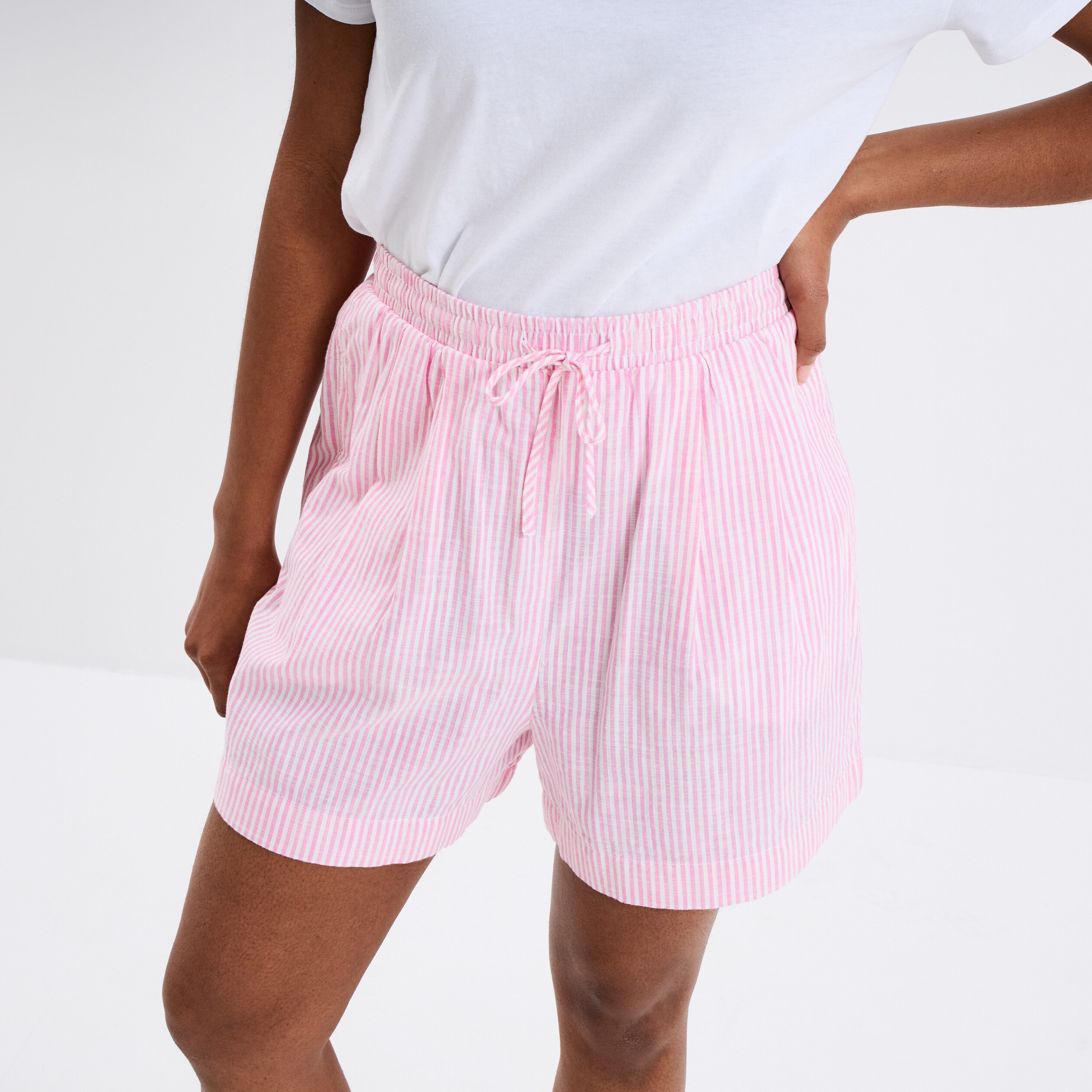 short taille elastiquee coton rose clair femme Short taille élastiquée coton rose clair femme
