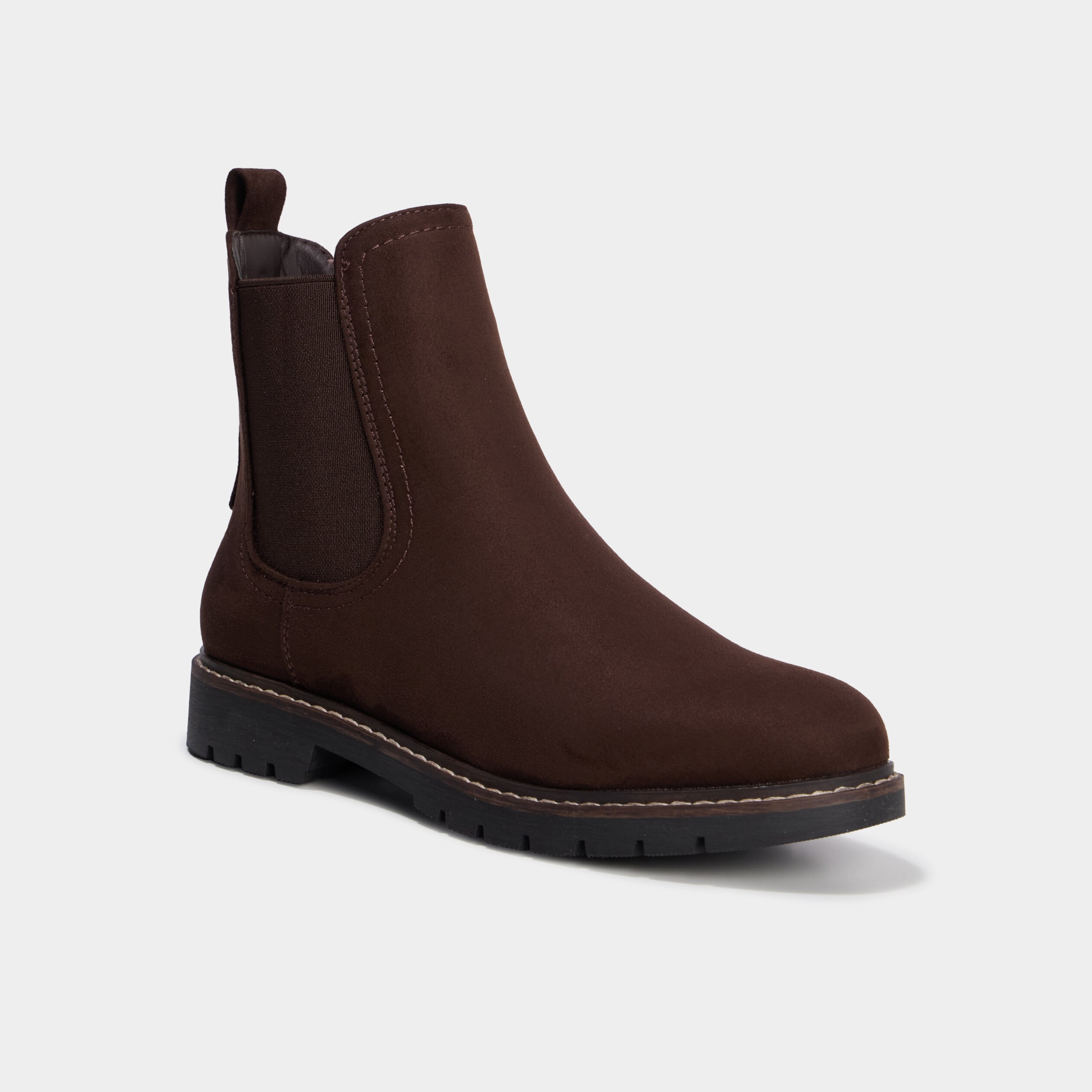 Boots chelsea effet su&eacute;dine marron fonc&eacute; femme
