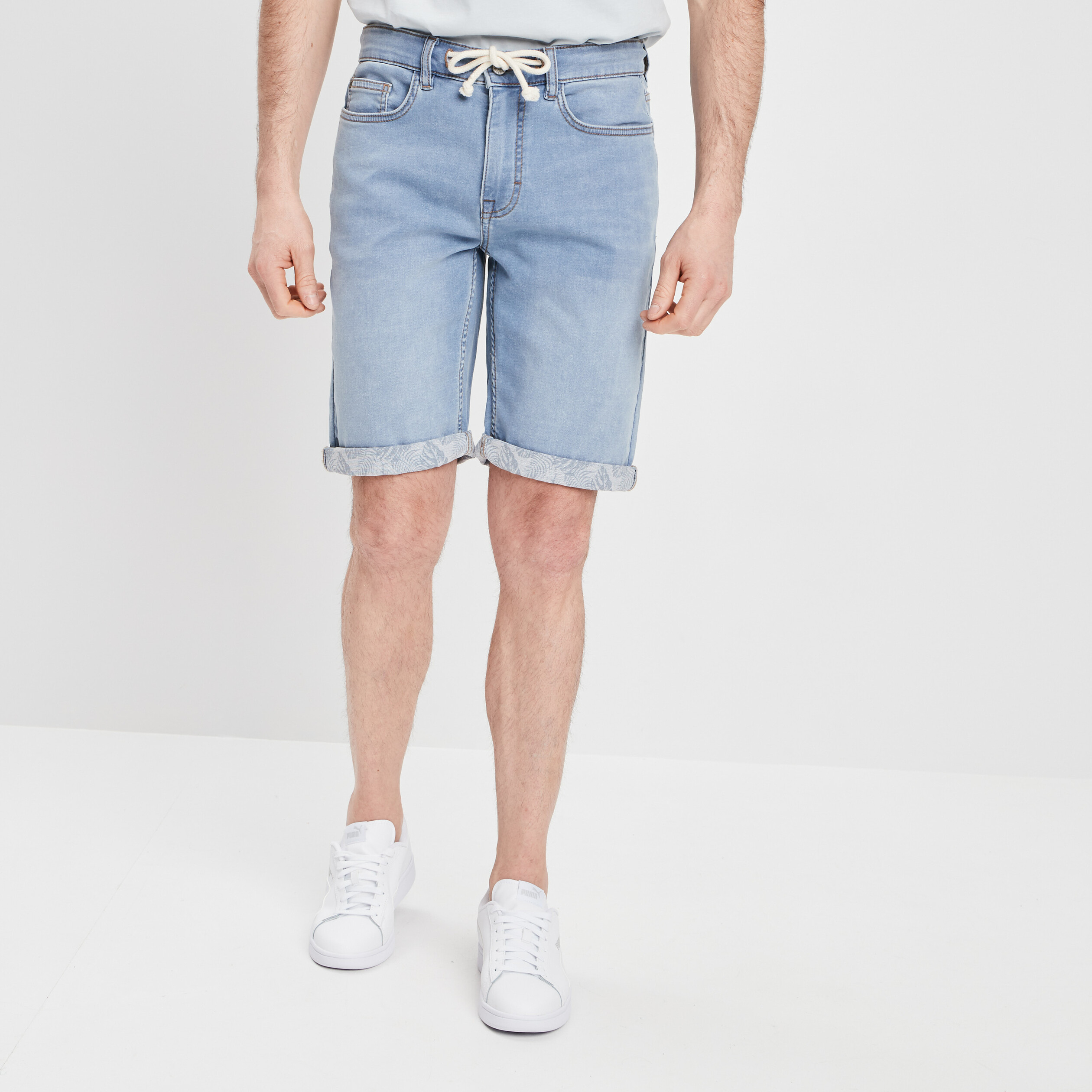 Bermuda straight en jean denim bleach homme