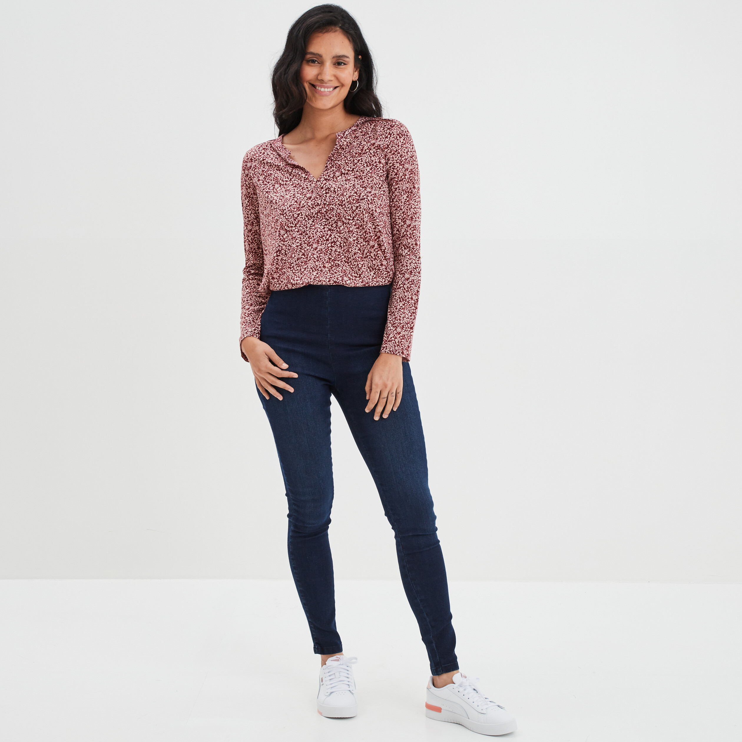 Jegging slim taille haute denim blue black femme