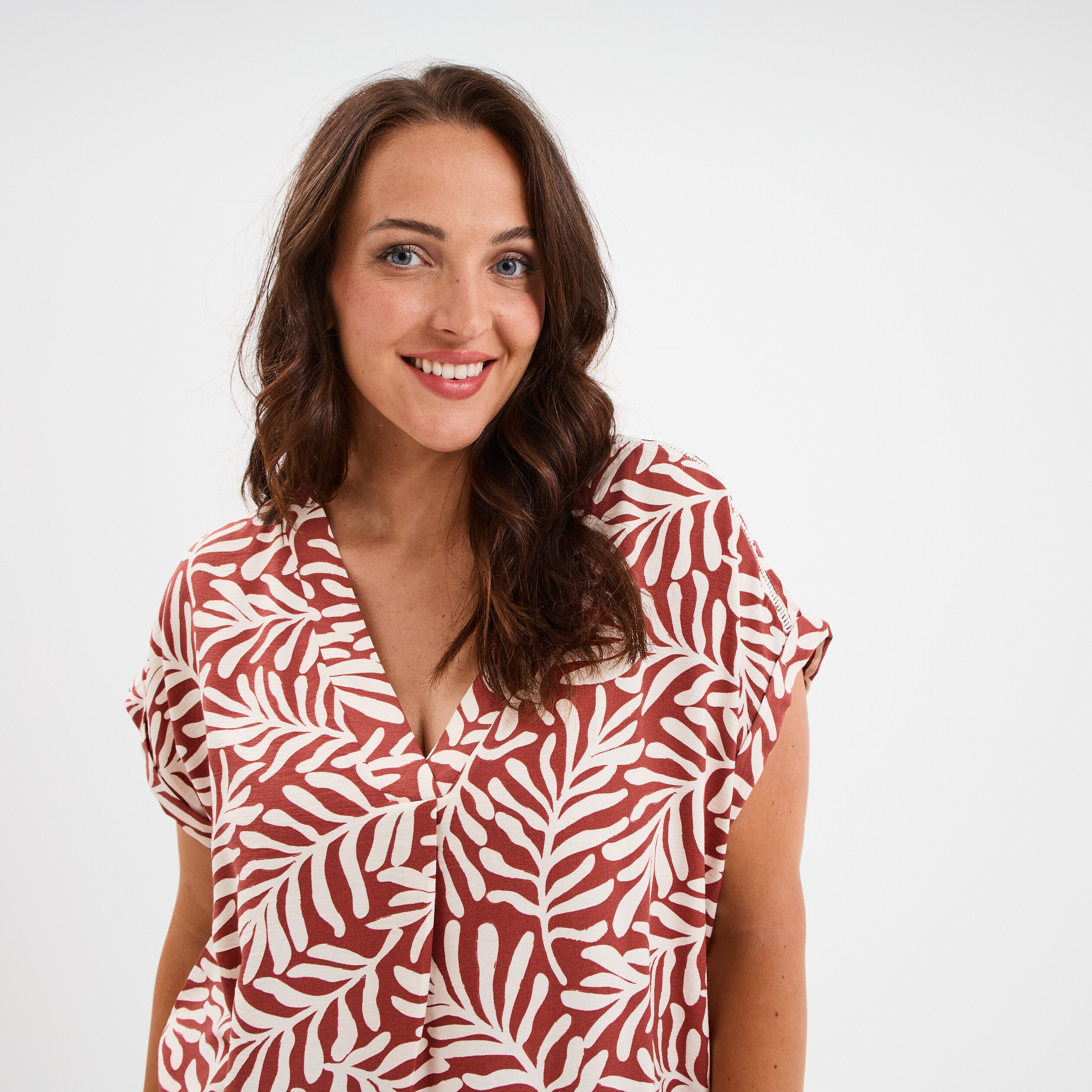 blouse col en v manches courtes terracotta femmegt Blouse col en V manches courtes terracotta femme grande taille