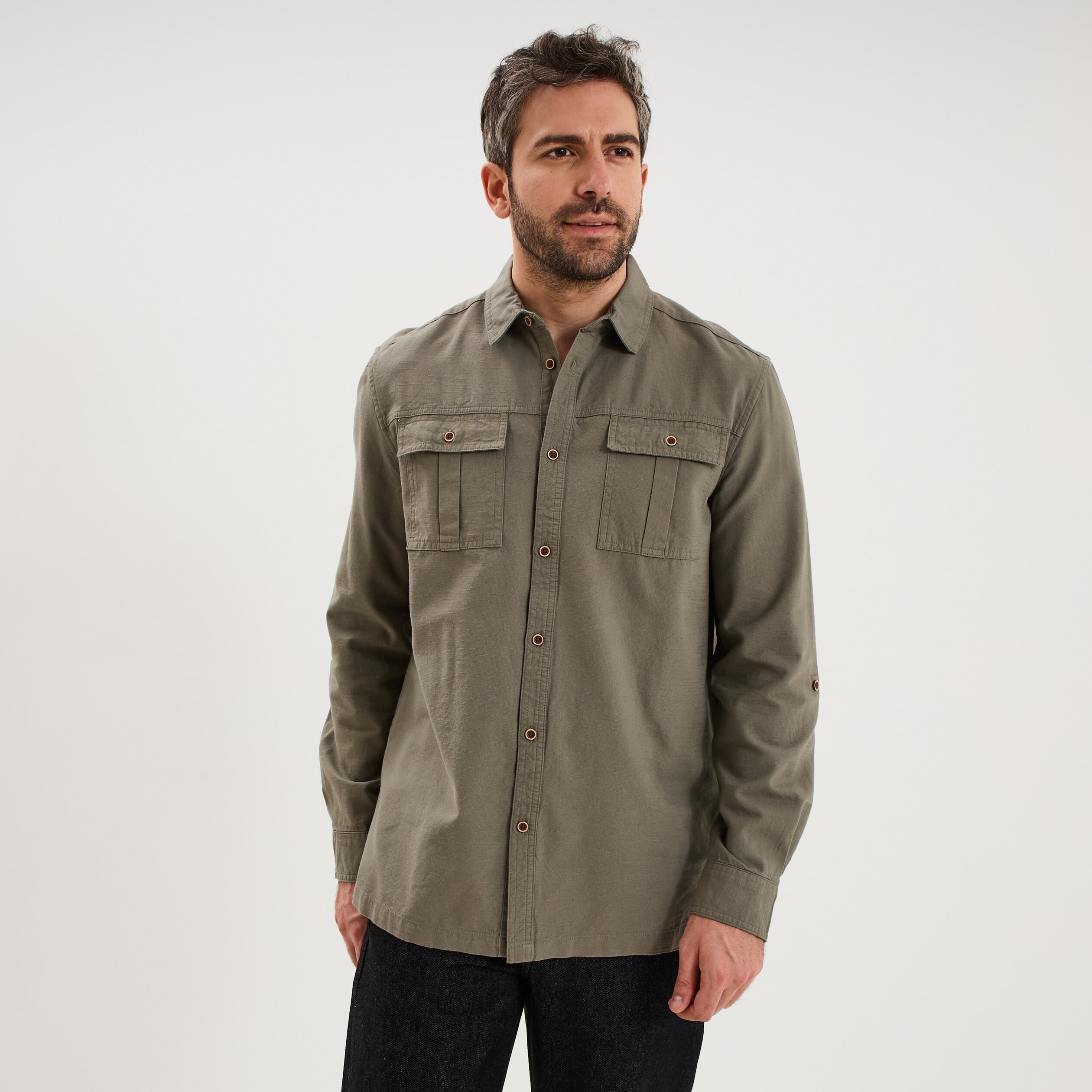 Chemise manches retroussables gris homme