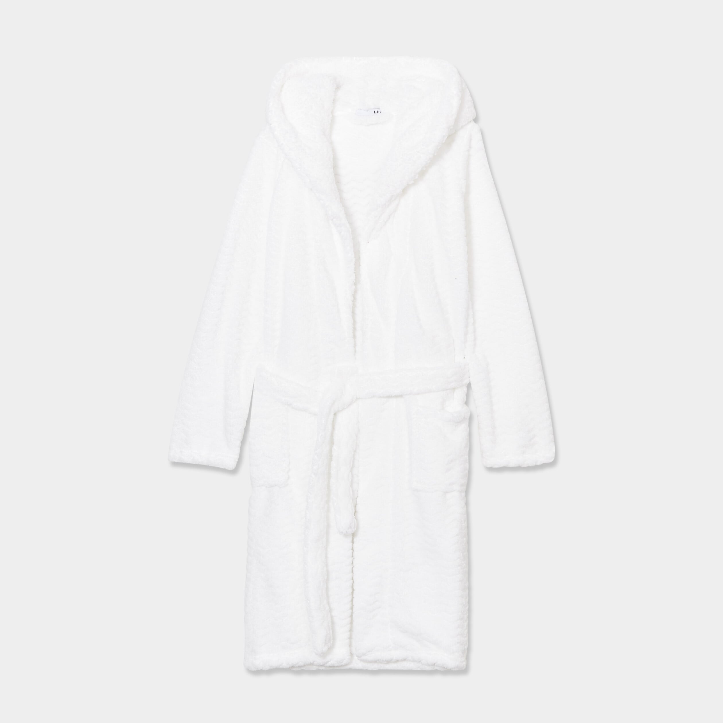 Peignoir long effet polaire &agrave; capuche ivoire femme