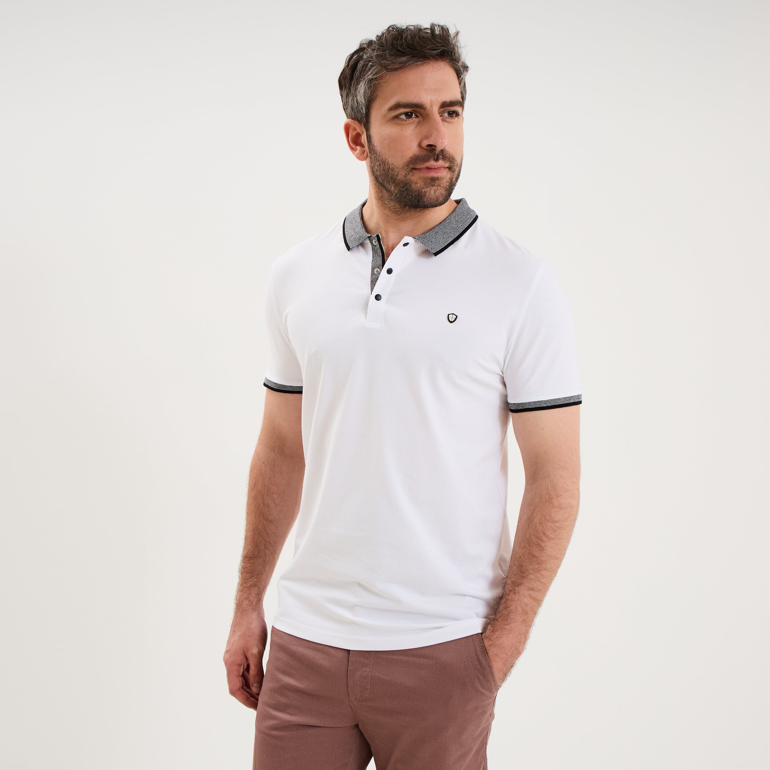 Polo slim manches courtes stretch blanc homme