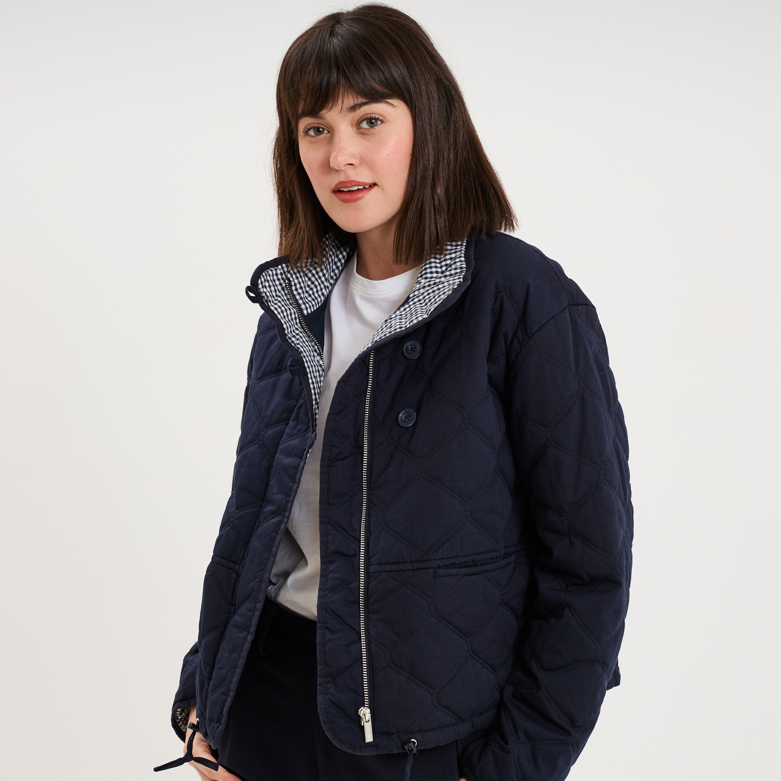 Veste matelass&eacute;e taille ajustable bleu fonc&eacute; femme