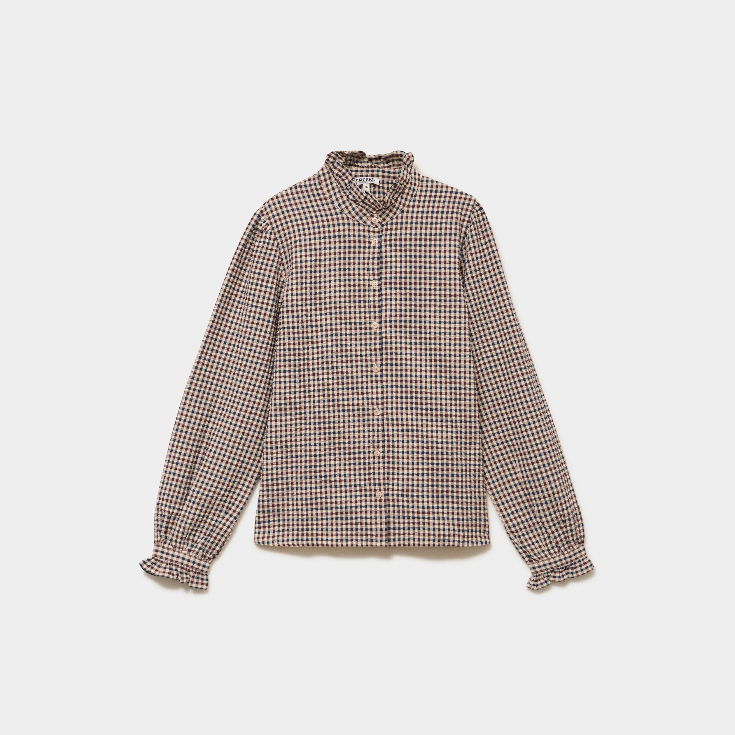 Chemise &agrave; volants manches longues bordeaux femme