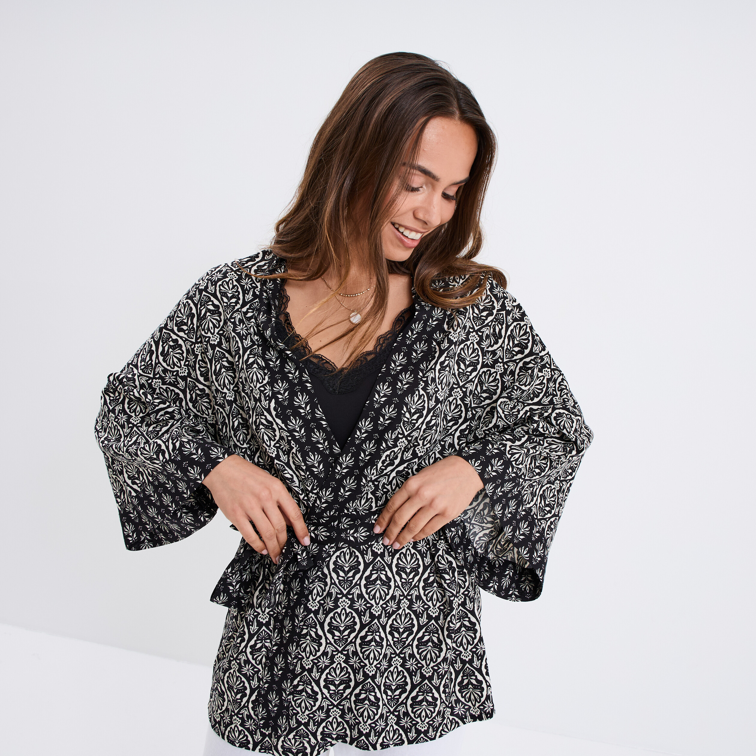 veste kimono manches 34 noir femme Veste kimono manches 3/4 noir femme