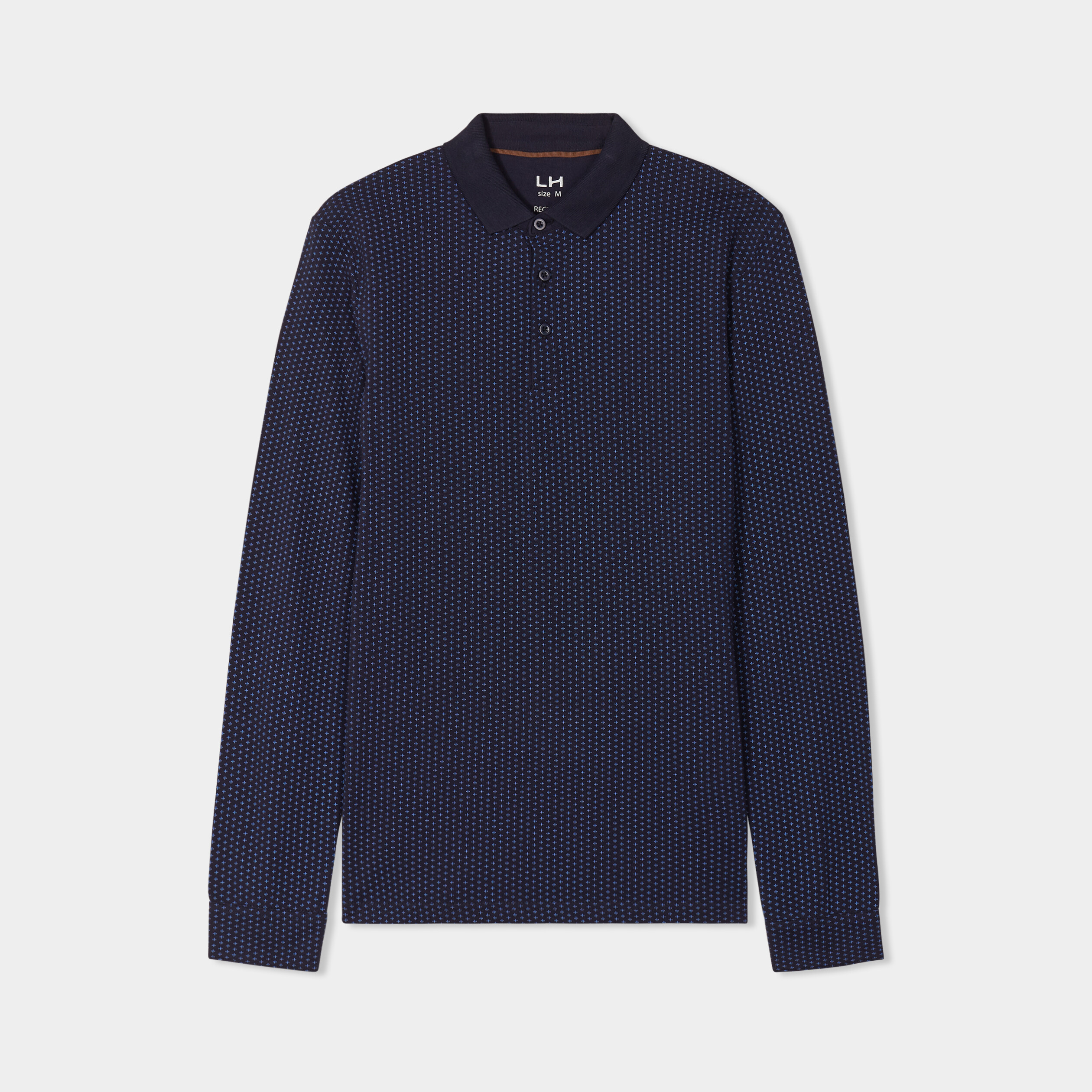 Polo manches longues encolure boutonnée bleu marine homme