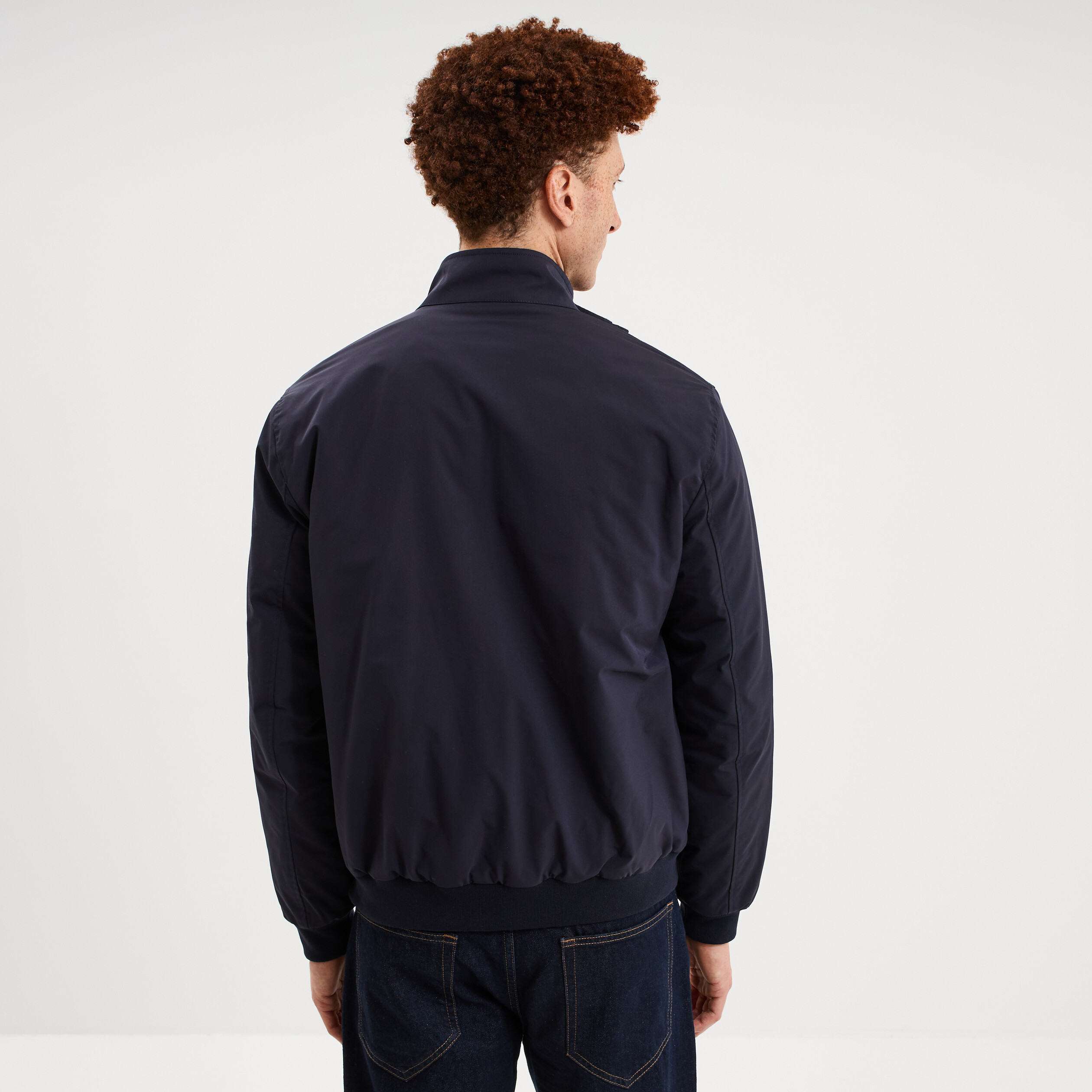 Blouson d&eacute;perlant col montant bleu fonc&eacute; homme