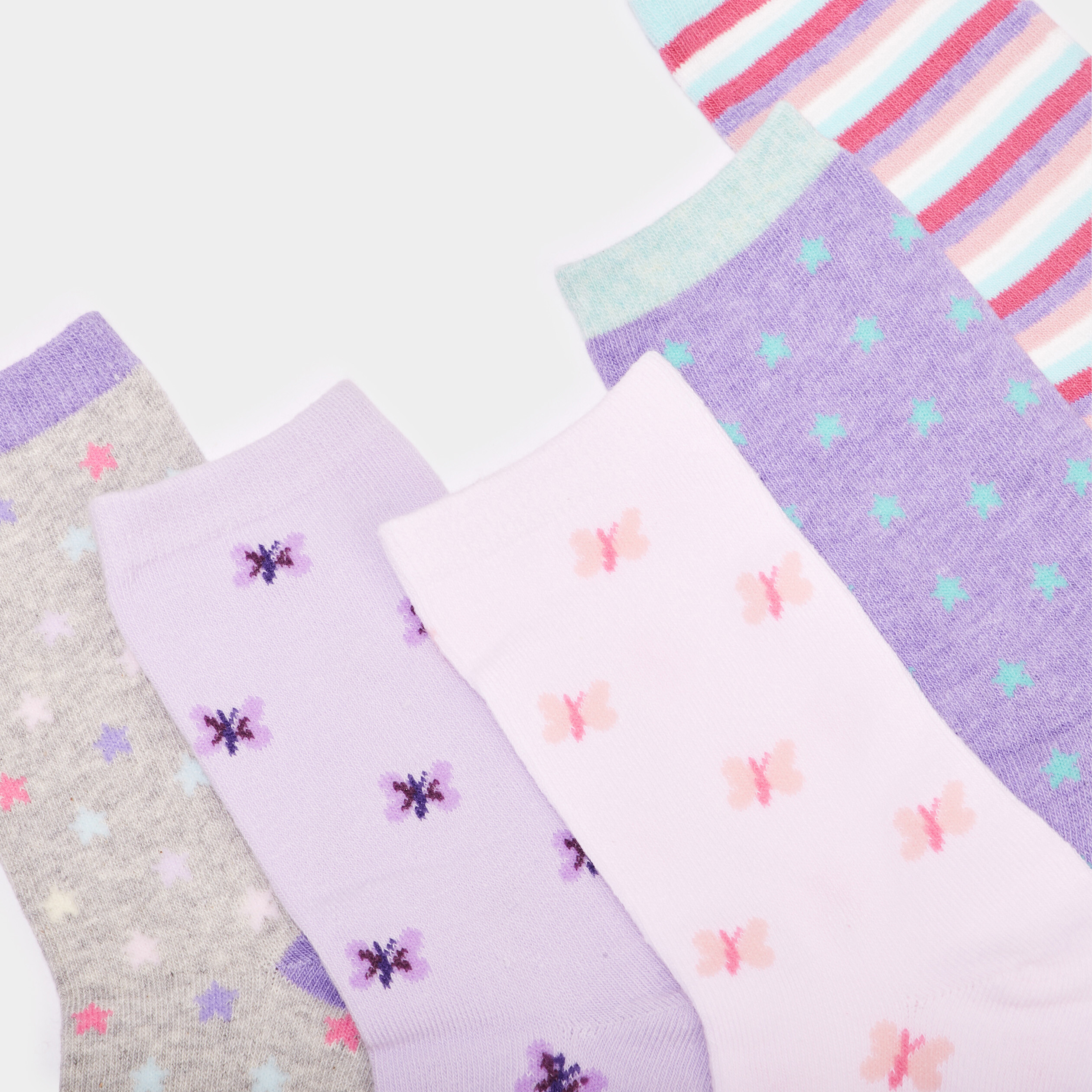Lot De 5 Paires De Chaussettes Colorées Pour Fille - Taille 23-26 à 31-34 (1 à 8 Ans) - Coton Doux, Motifs Animaux/fleurs - 3
