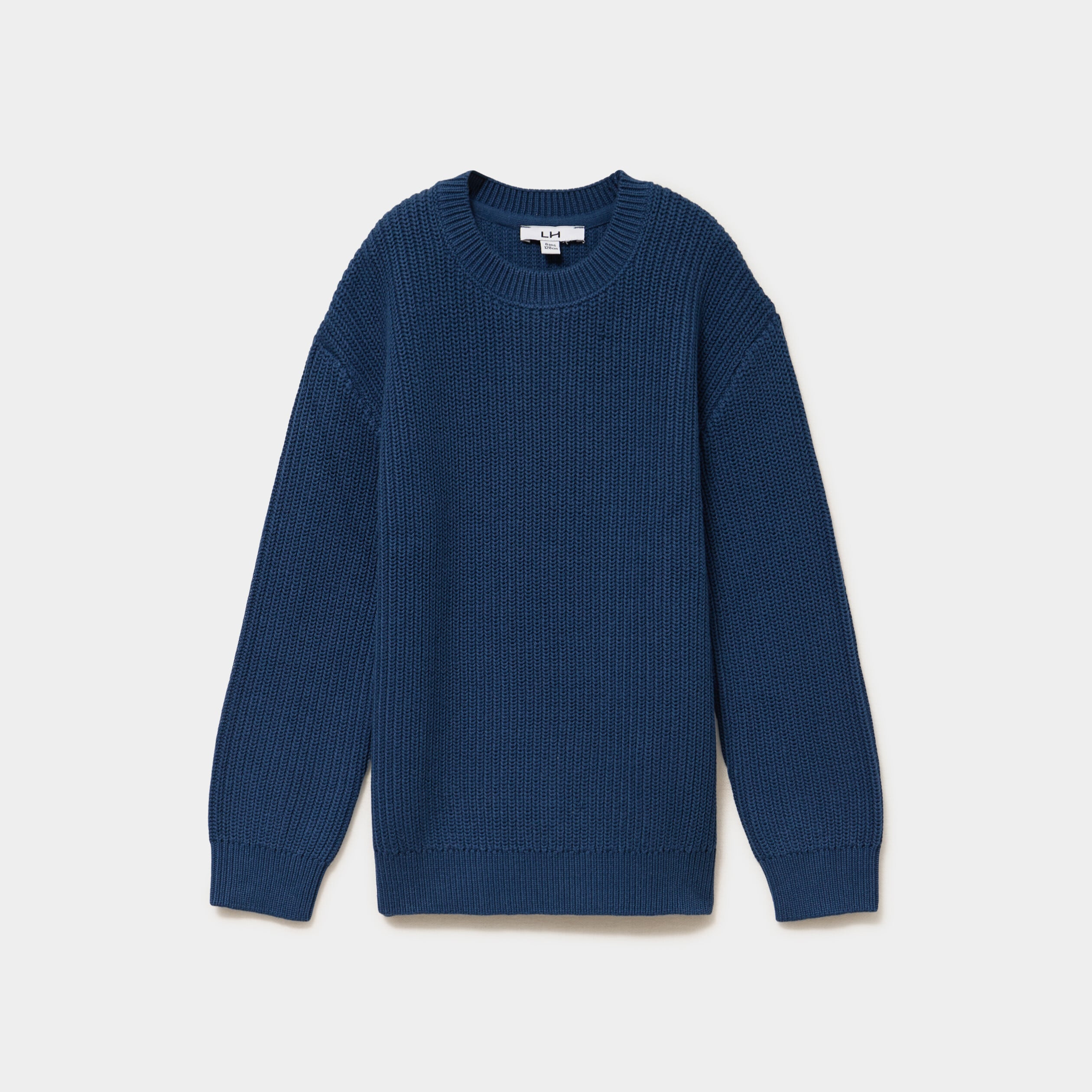 Pull col rond manches longues coton bleu fonc&eacute; gar&ccedil;on
