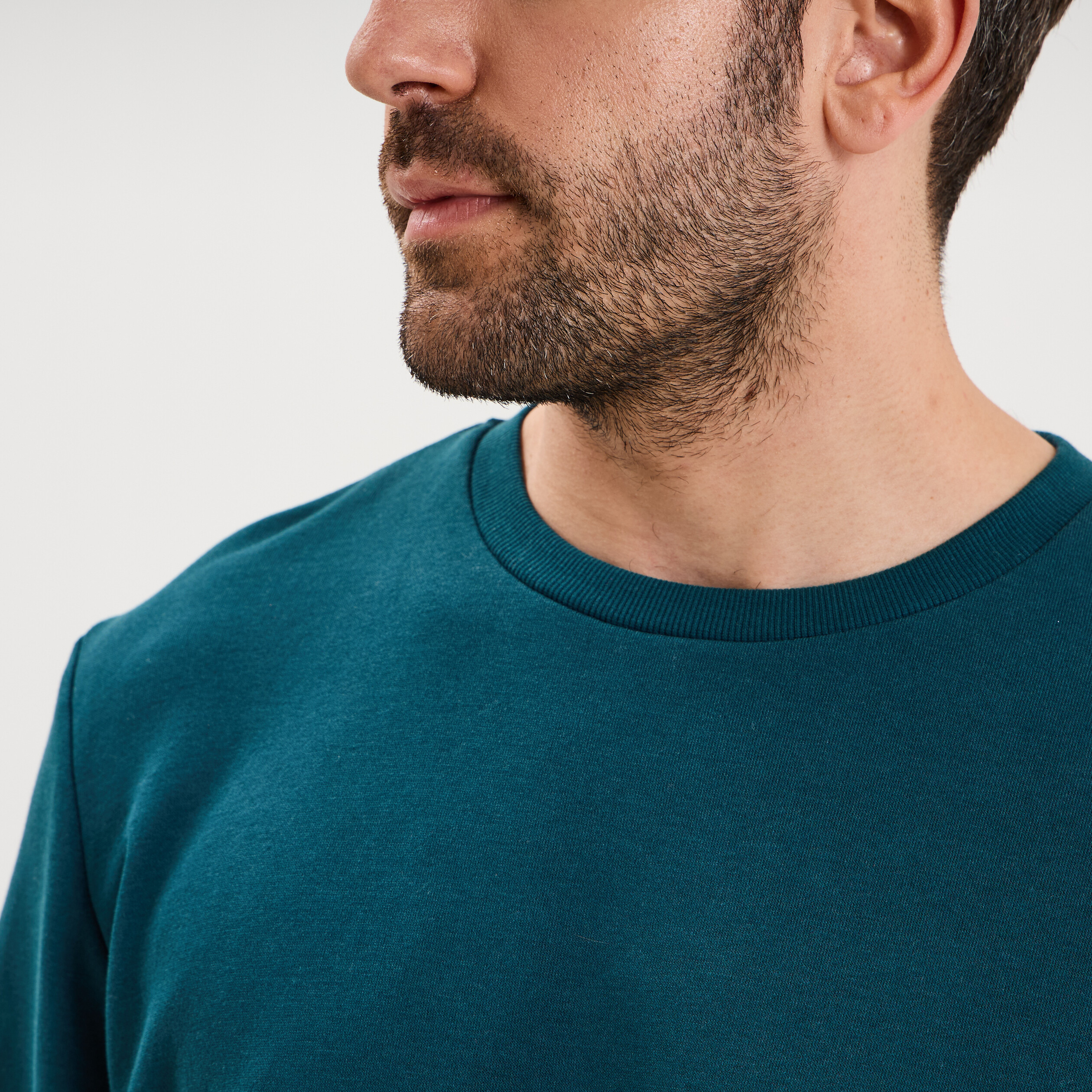 Sweat molleton col rond bleu canard homme