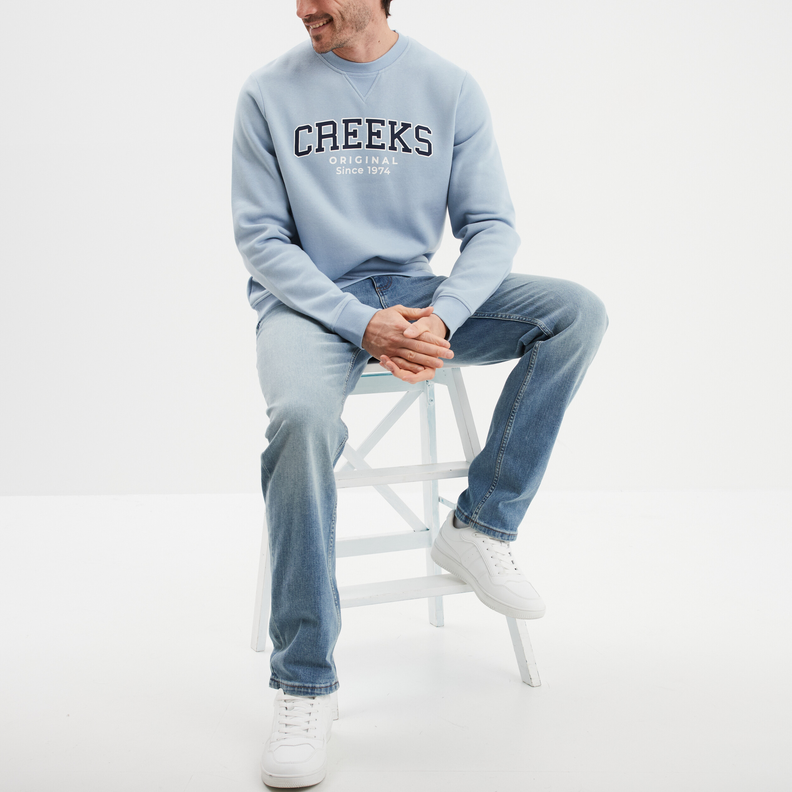 sweat a col rond creeks bleu ciel homme Sweat à col rond Creeks bleu ciel homme