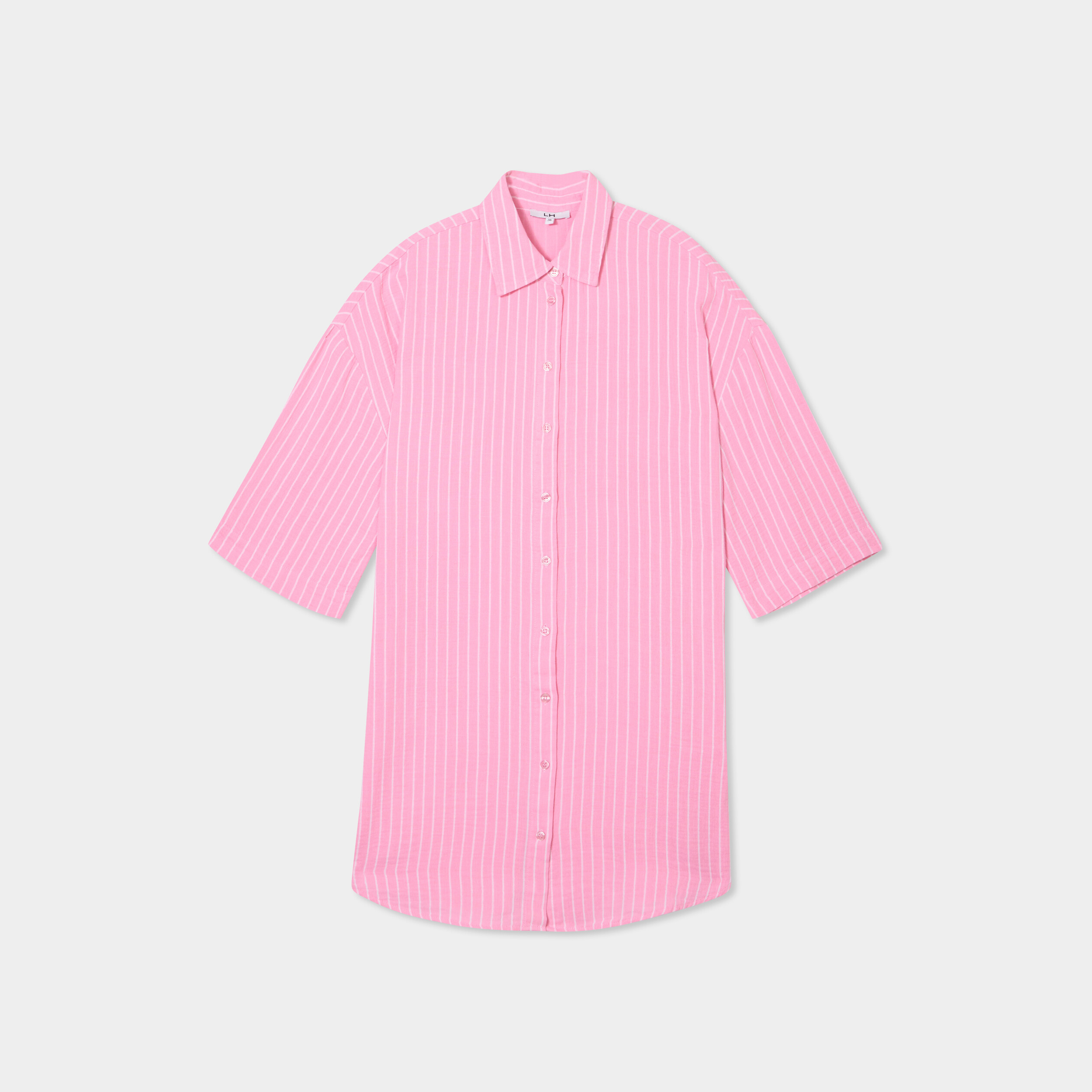 robe chemise manches 34 gaze de coton rose vif femme Robe chemise manches 3/4 gaze de coton rose vif femme