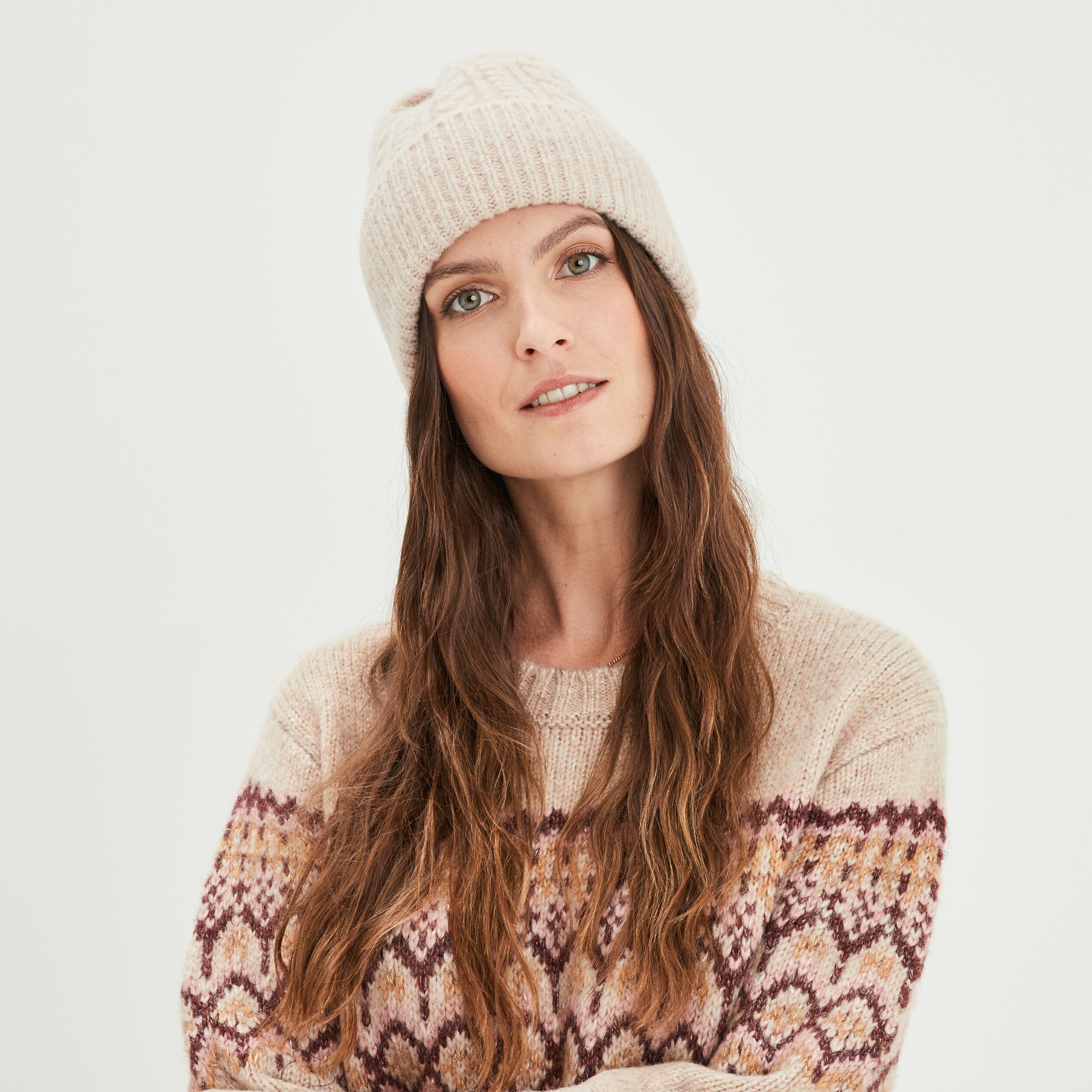 Bonnet tricoté torsades ivoire femme
