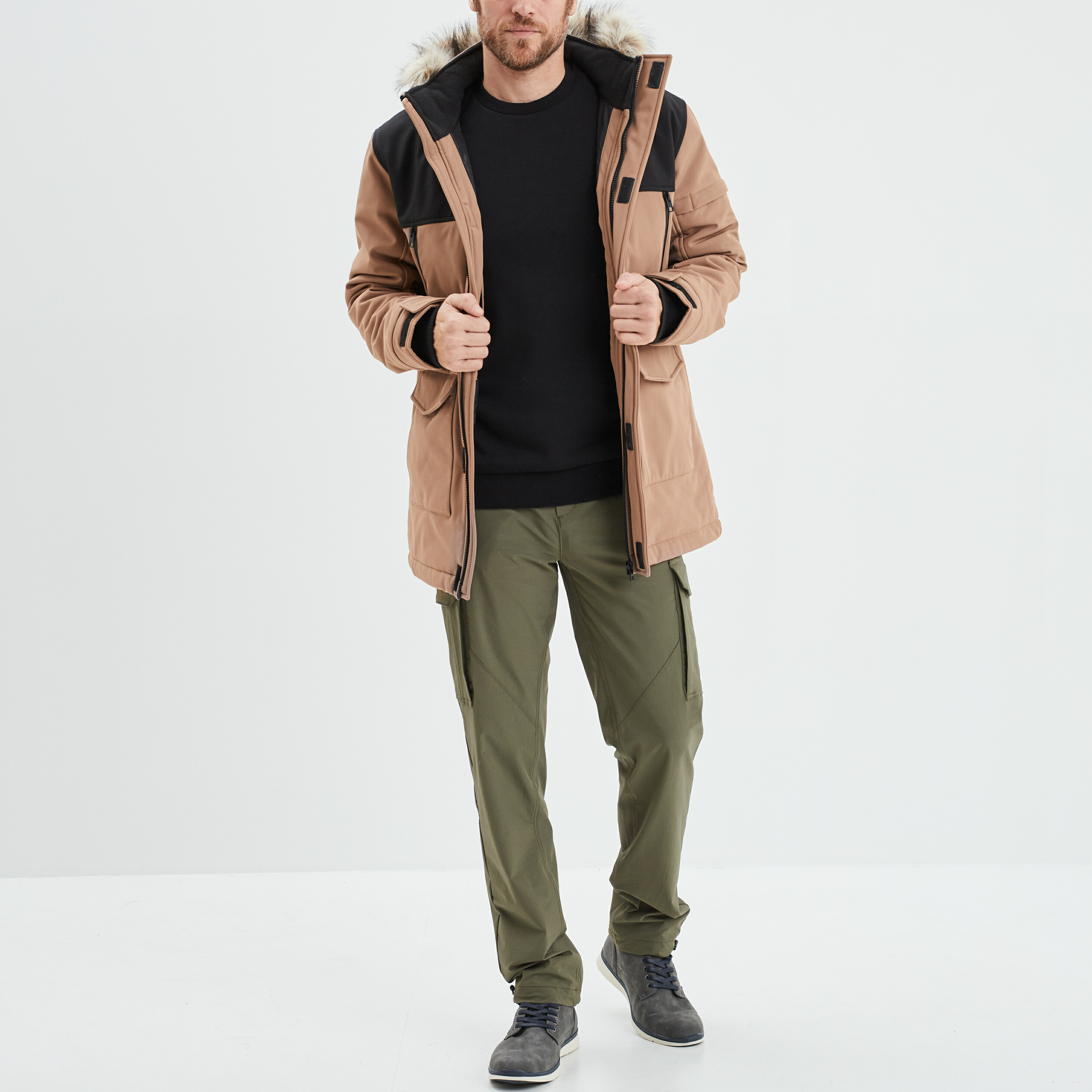 Pantalon cargo stretch vert kaki homme