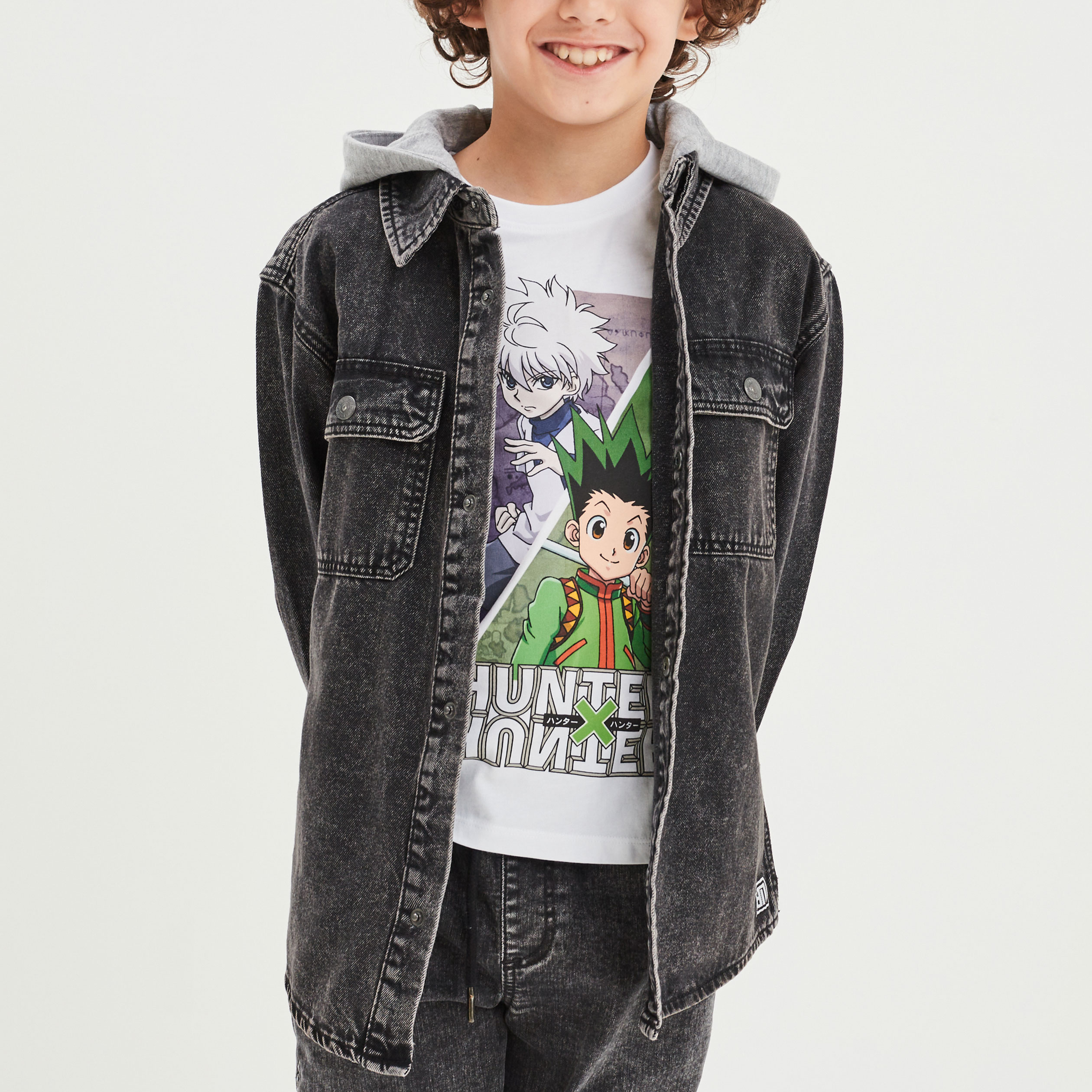 chemise en jean a capuche liberto denim noir garcon Chemise en jean à capuche Liberto denim noir garçon