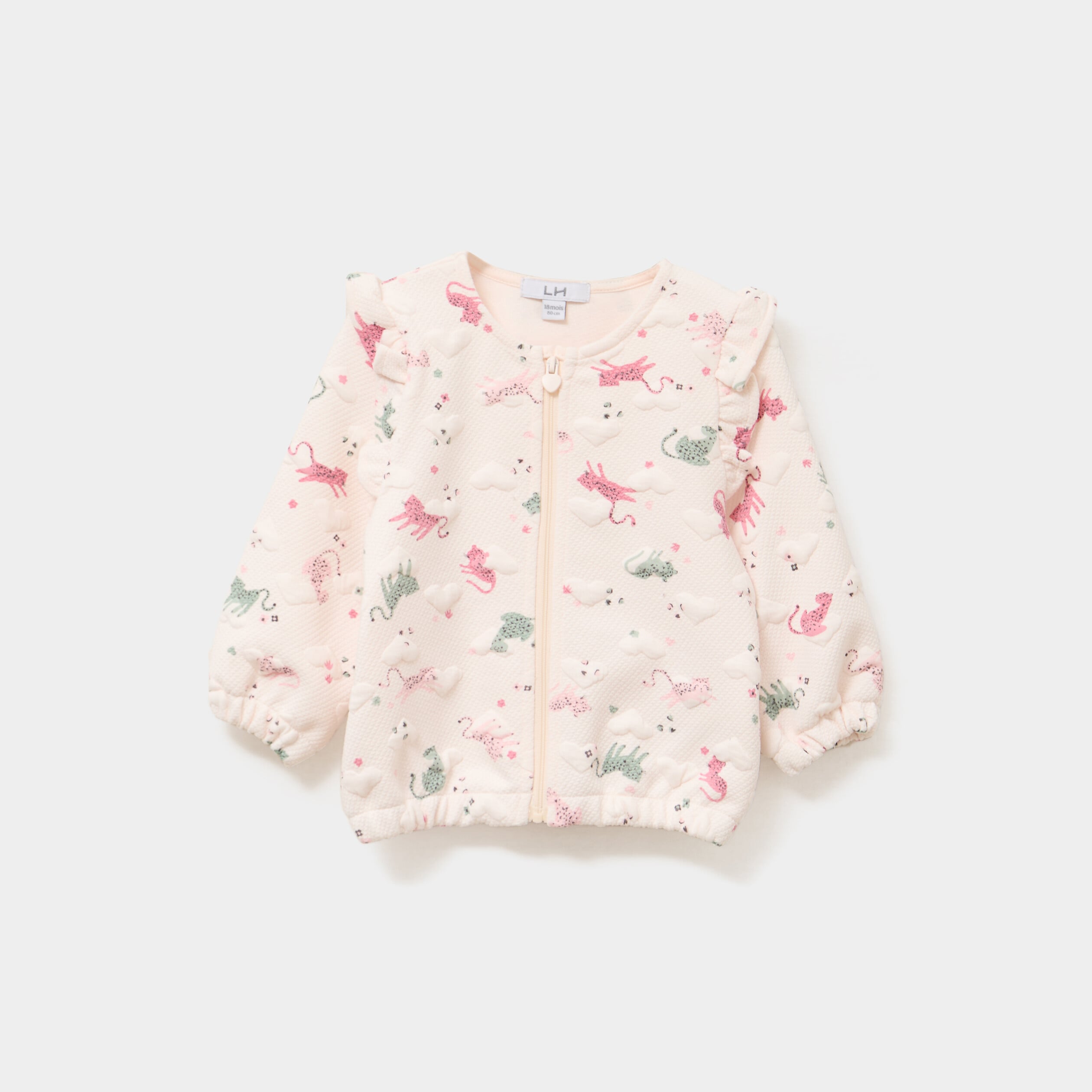 Gilet matelass&eacute; zipp&eacute; volants &eacute;paules creme b&eacute;b&eacute; fille